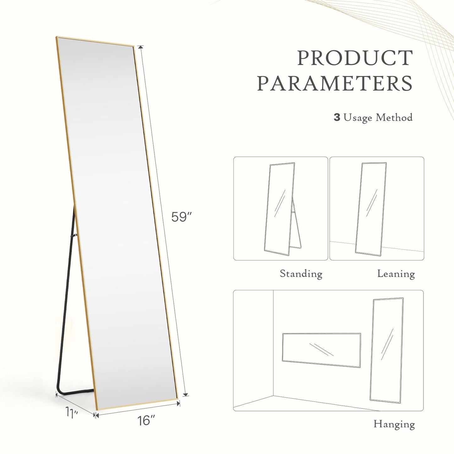 Rectangle Standing Full-Length Mirror for Floor or Wall