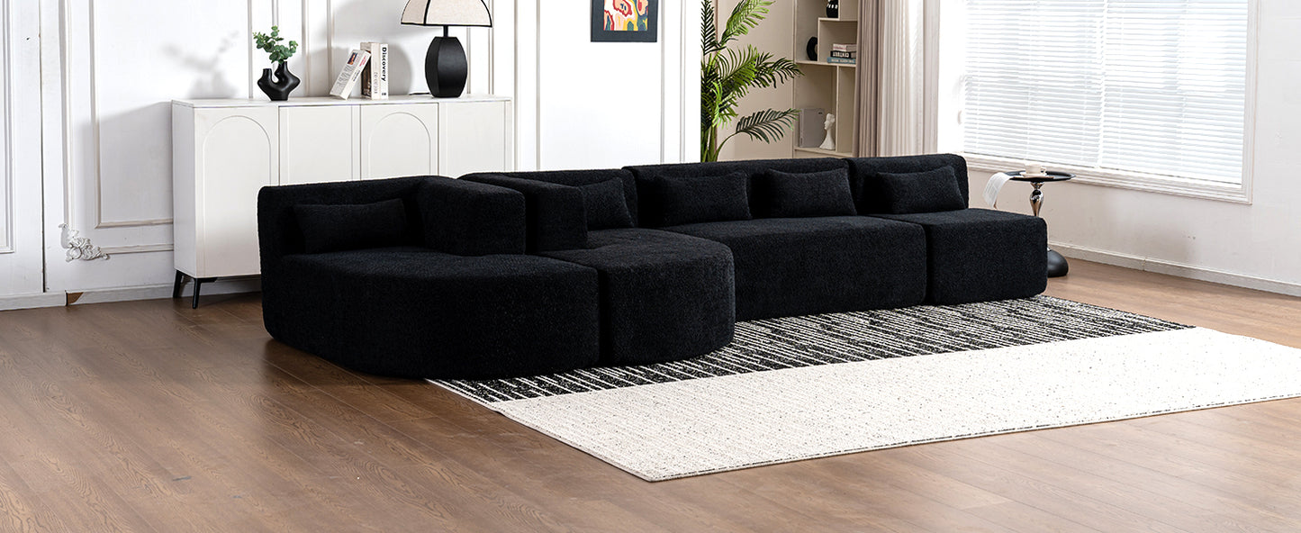 143.7 Upholstered Sofa with Chaise and Back Pillows, Black