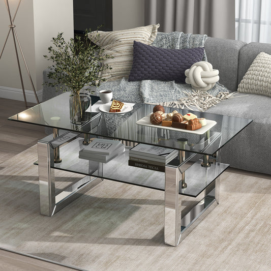 39.4" Transparent Glass Coffee Table