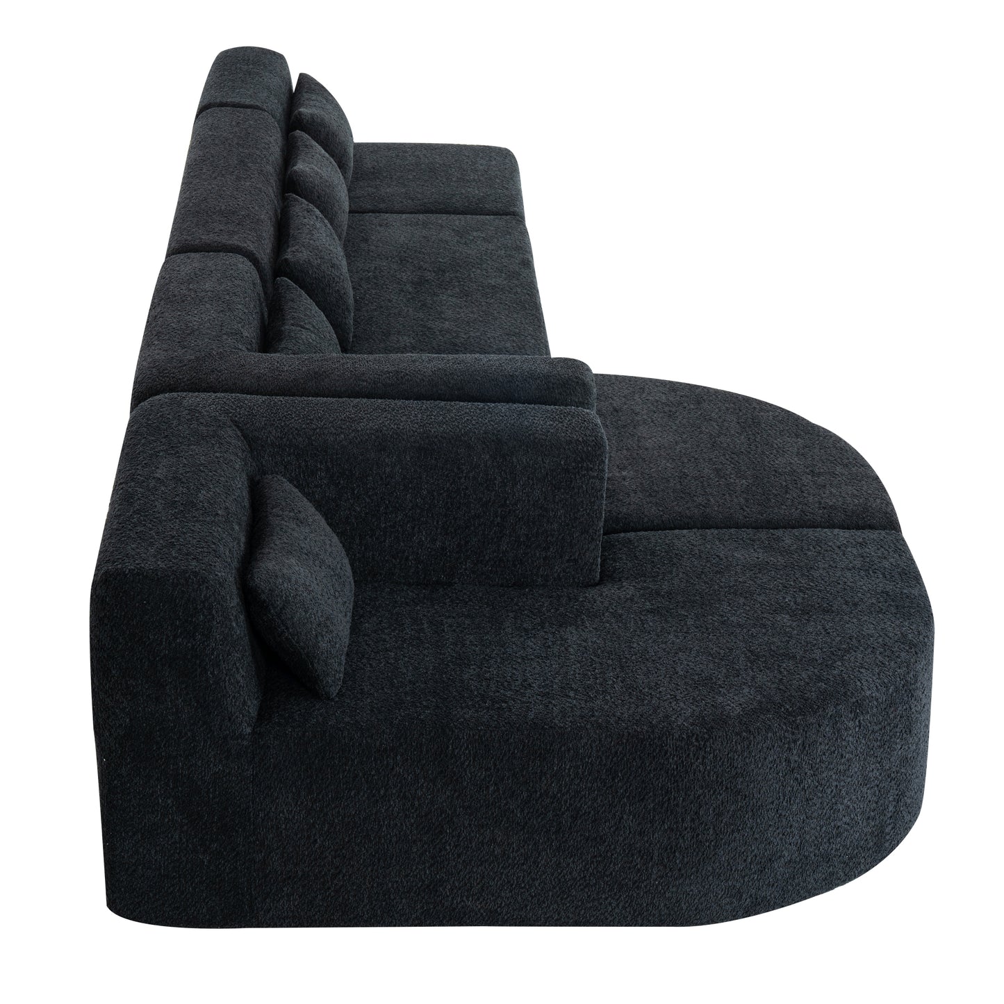 143.7 Upholstered Sofa with Chaise and Back Pillows, Black