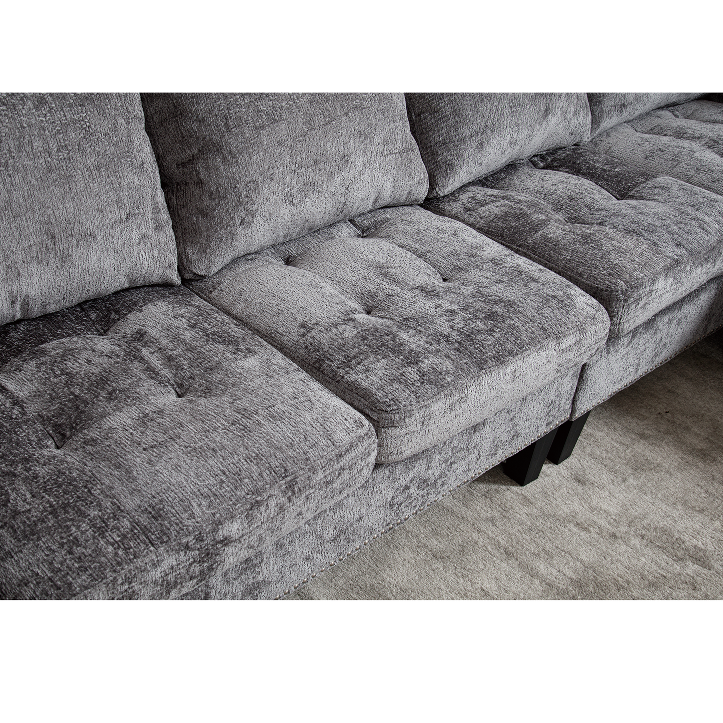 5-Seat Modular Sofa with Storage Ottoman, Reversible Chaise, Chenille, Gray