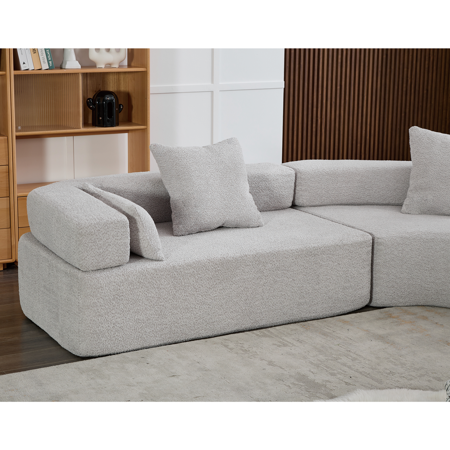 Oversized Curved 4-Seater Modular Sofa, 3-Piece Boucle, Gray