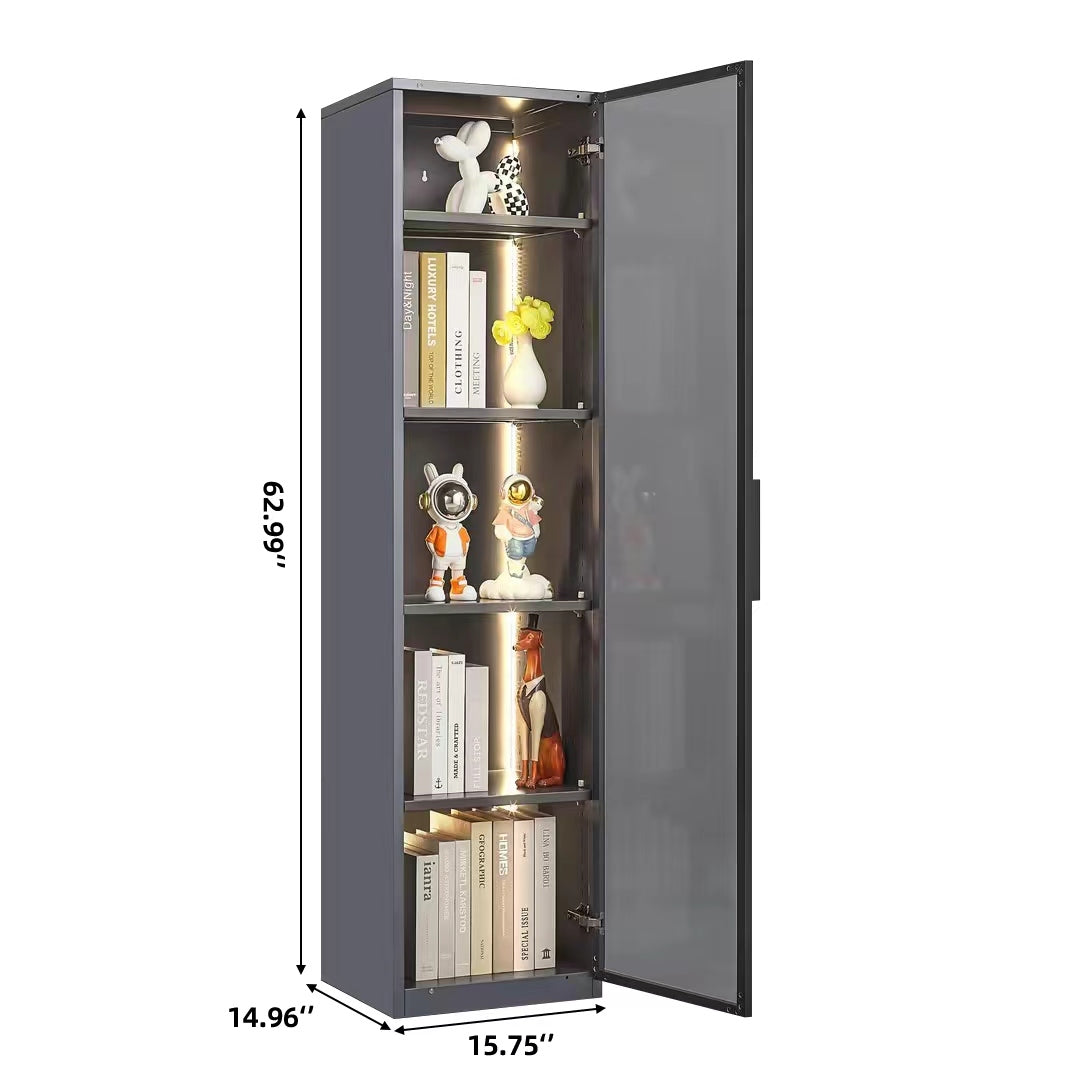 Single glass door metal display cabinet with LED lights