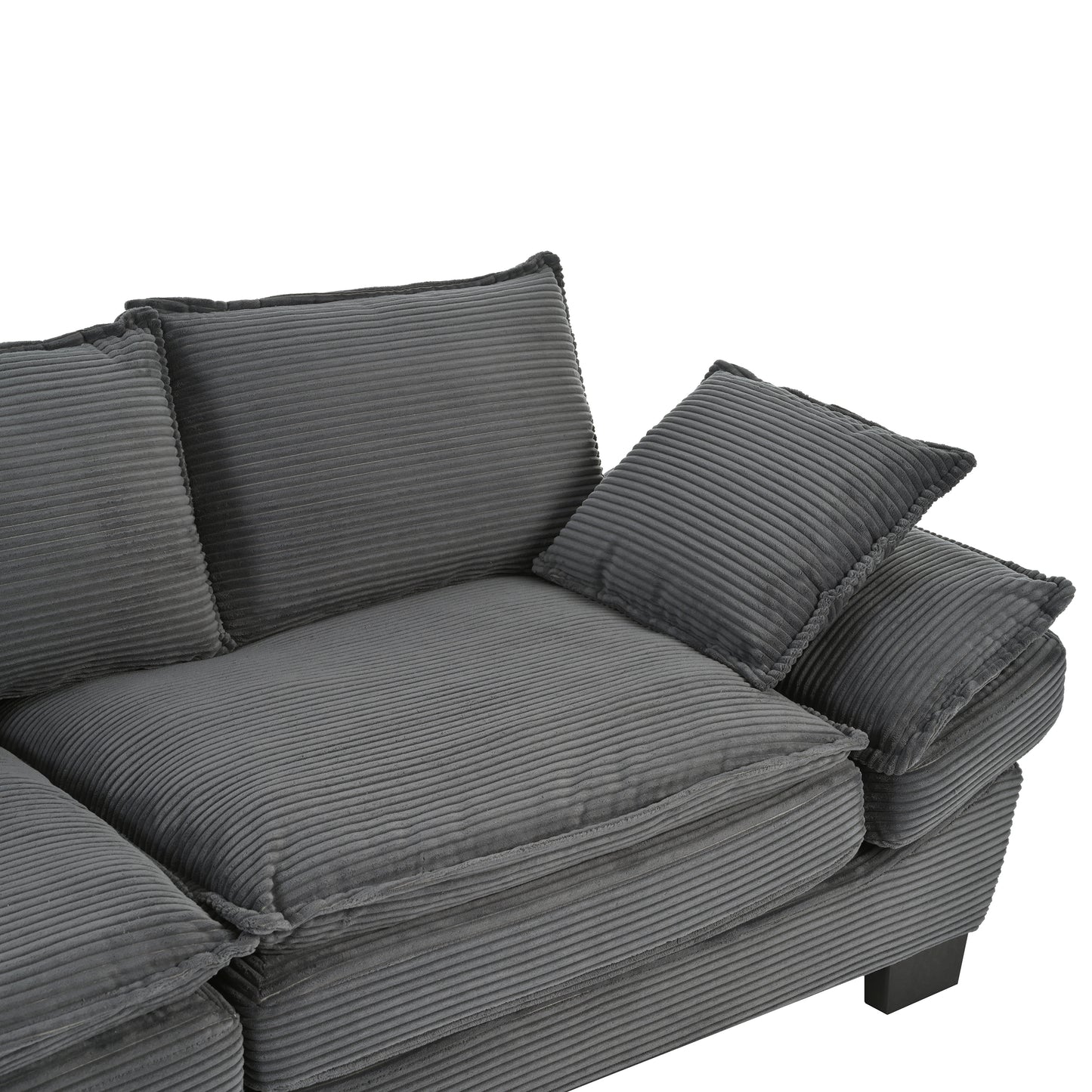 85.4" U-Style Curved Sofa with Throw Pillows, Corduroy Fabric