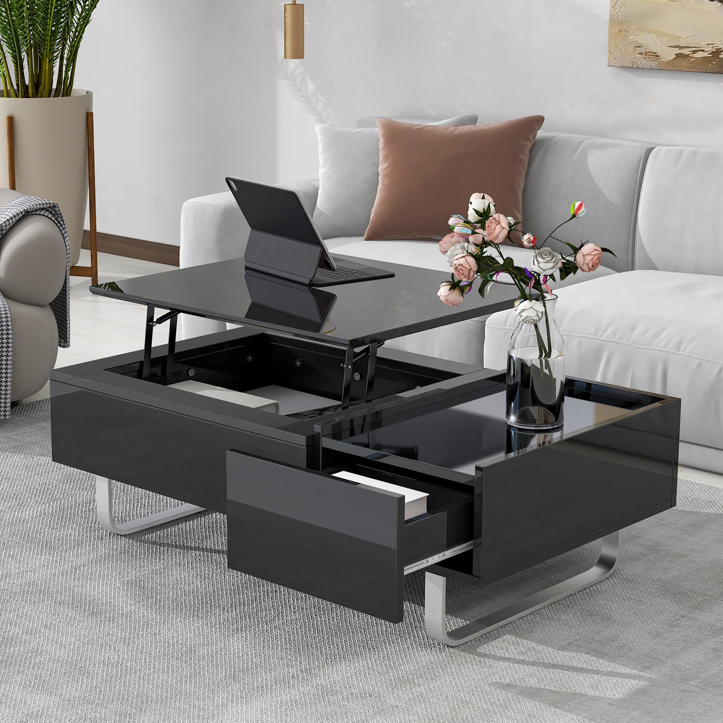 ON-TREND Multi-Functional Coffee Table with Lifted Top