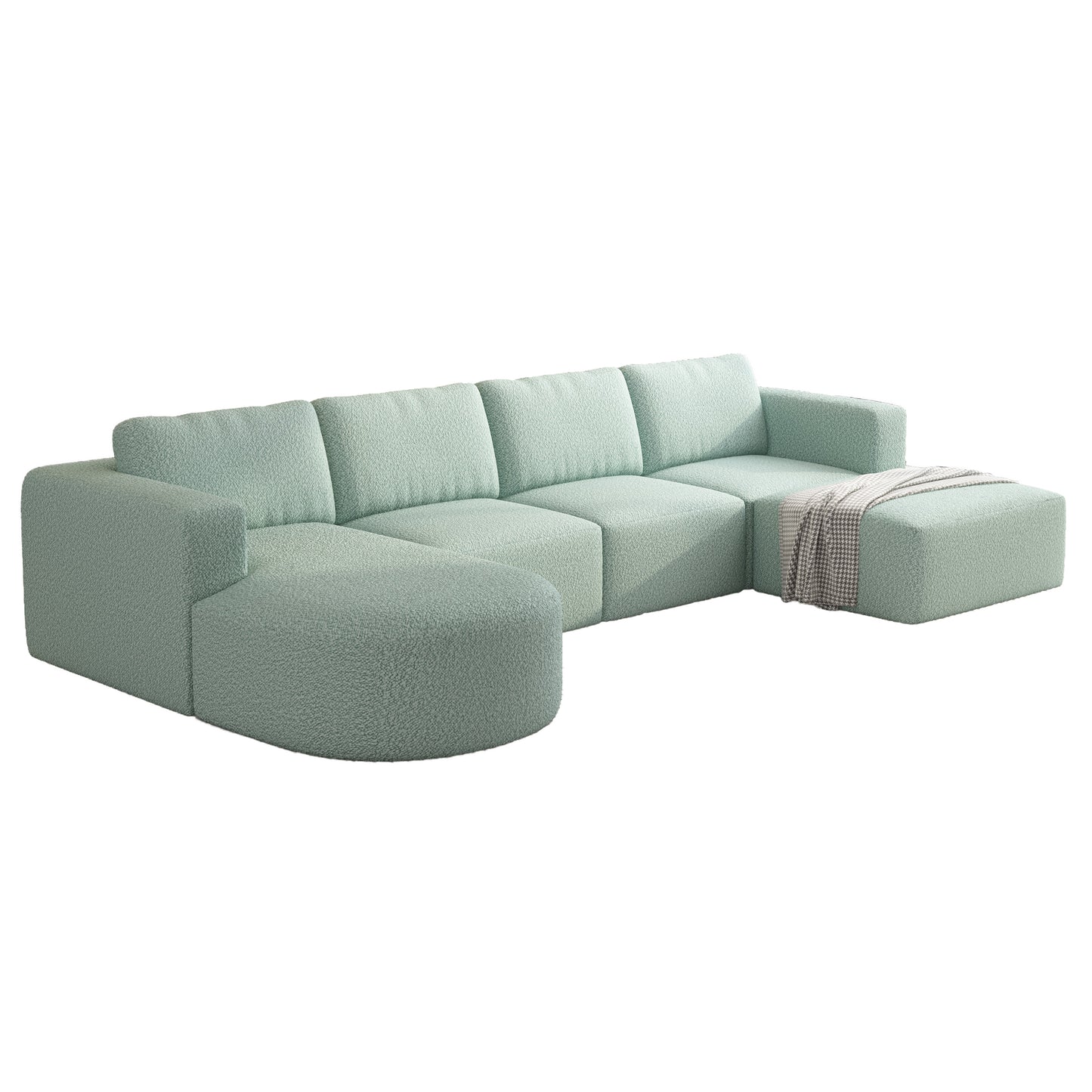 133.84''x70.86'' Modular U-Shaped Sleeper Sofa with Chaise and Ottoman, Light Green