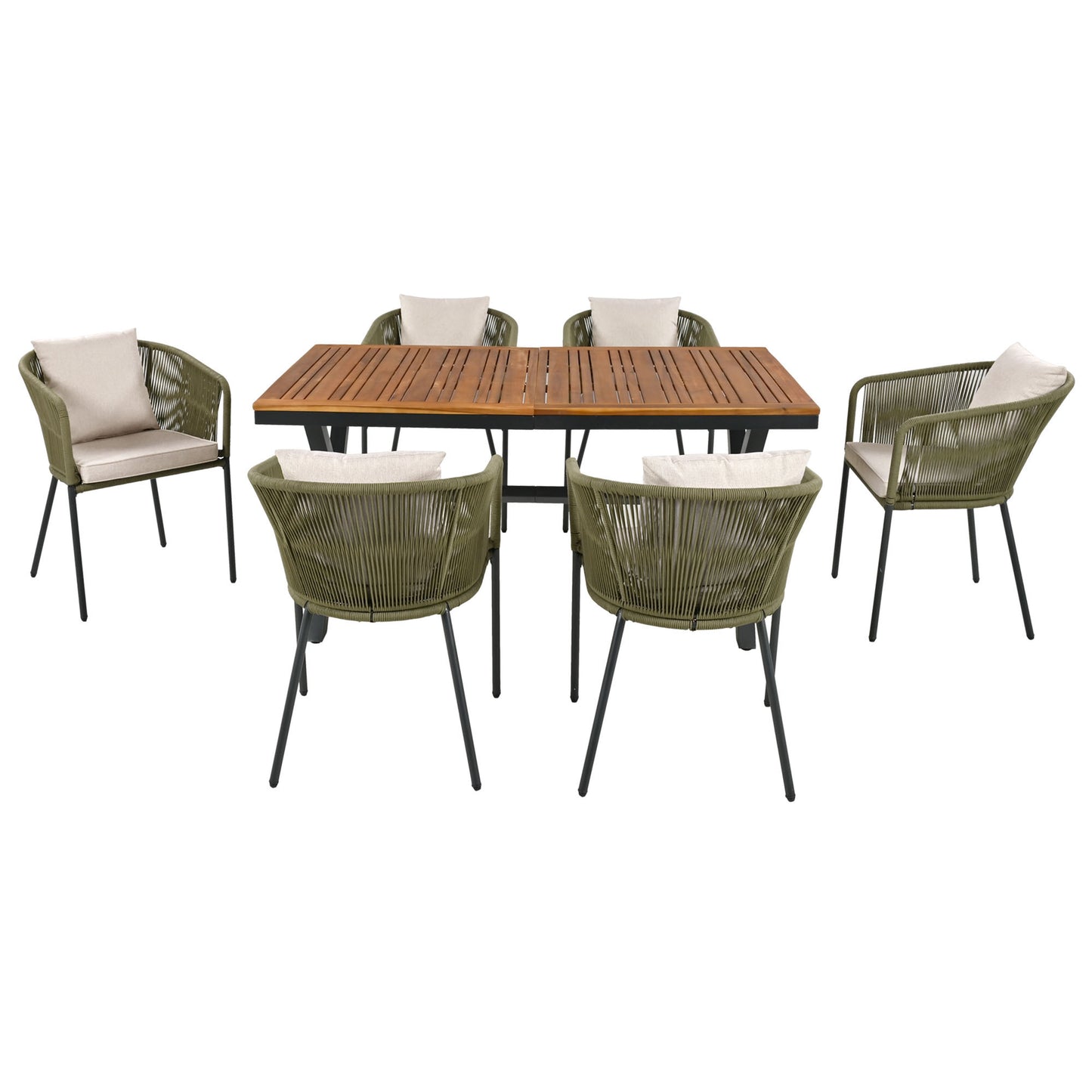 7-piece patio dining set with acacia wood tabletop, green