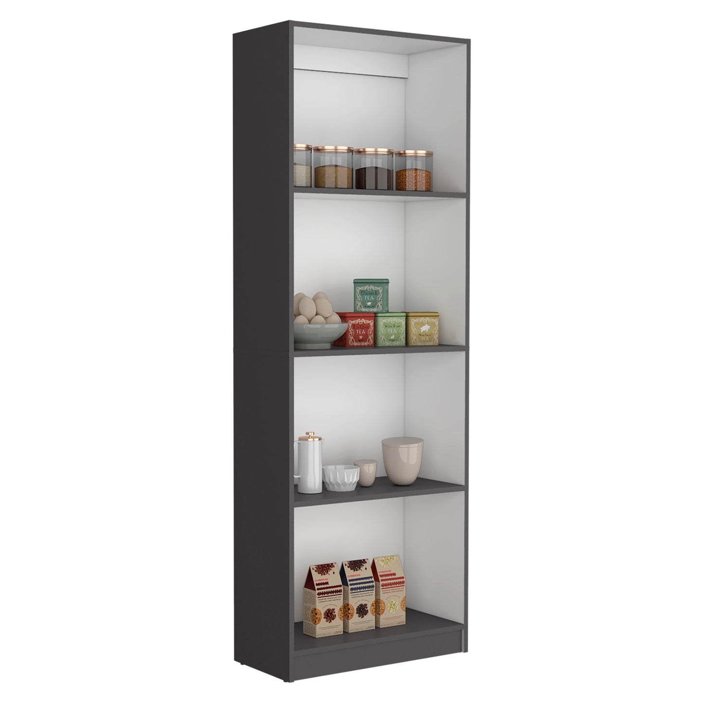 4-Shelf Modern Bookcase, Matt Gray/White