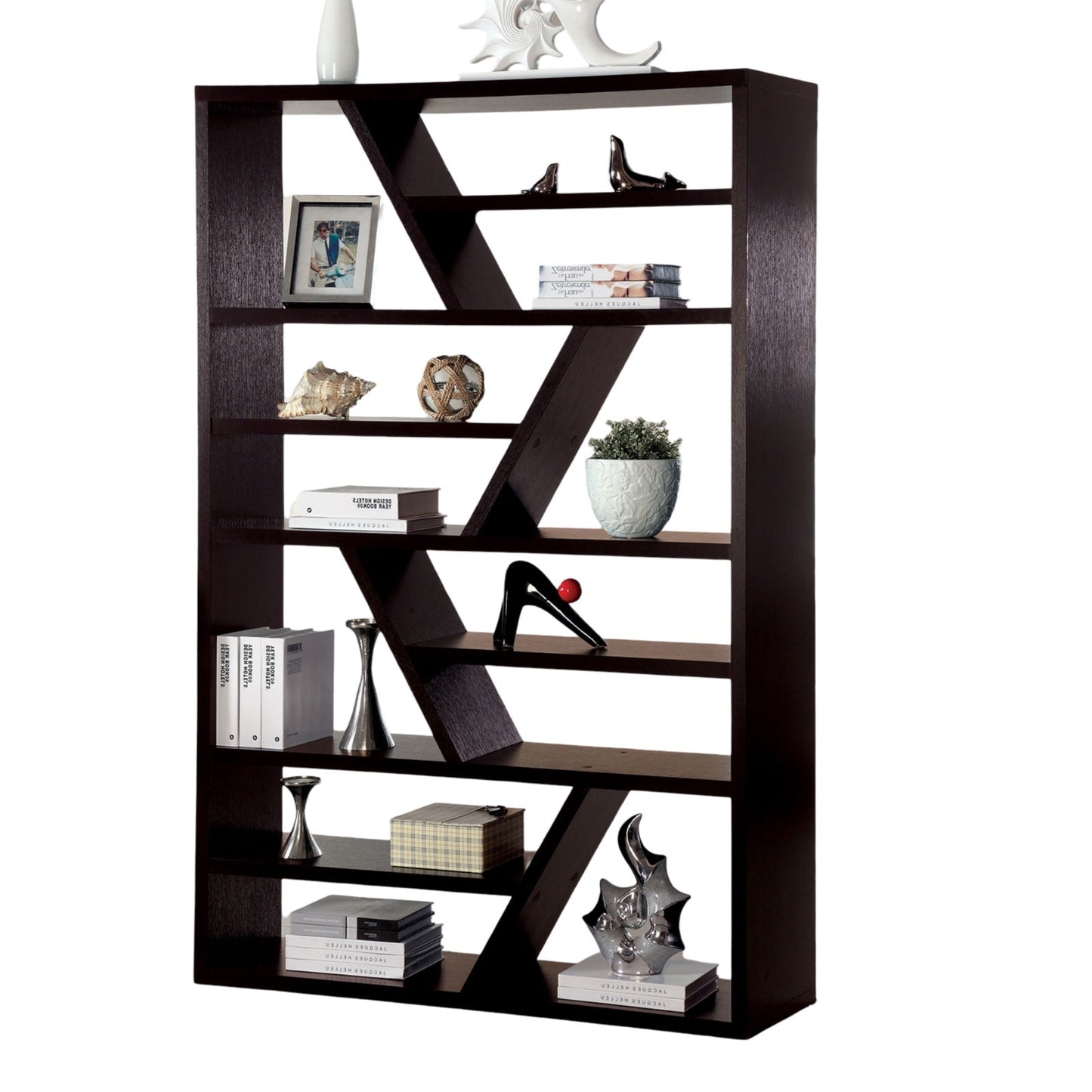 Contemporary Espresso Zig-Zag Display Shelf