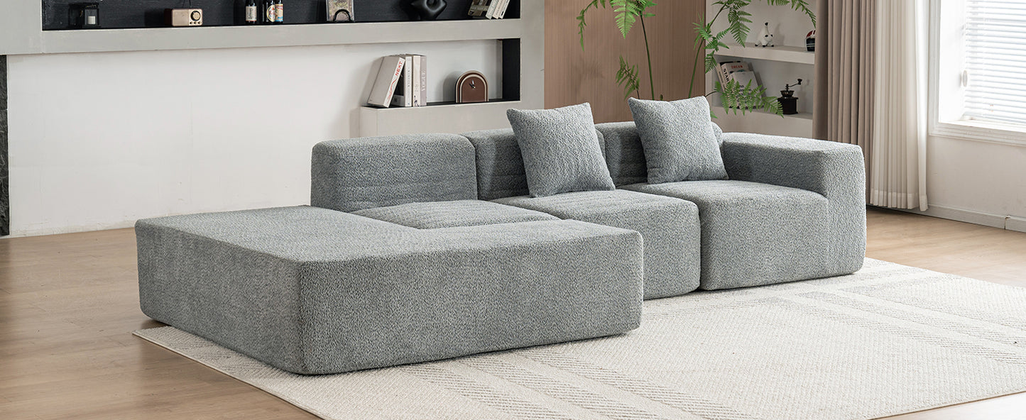 116.5" Sectional Sofa Full-compressed Sofa Couch Free-combined Sofa for Living Room, Grey