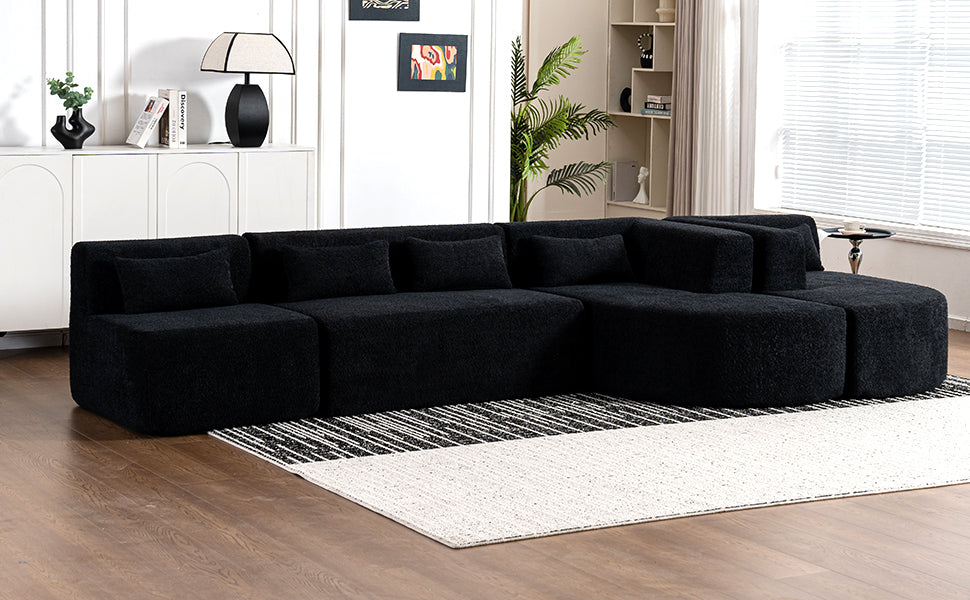 143.7 Upholstered Sofa with Chaise and Back Pillows, Black