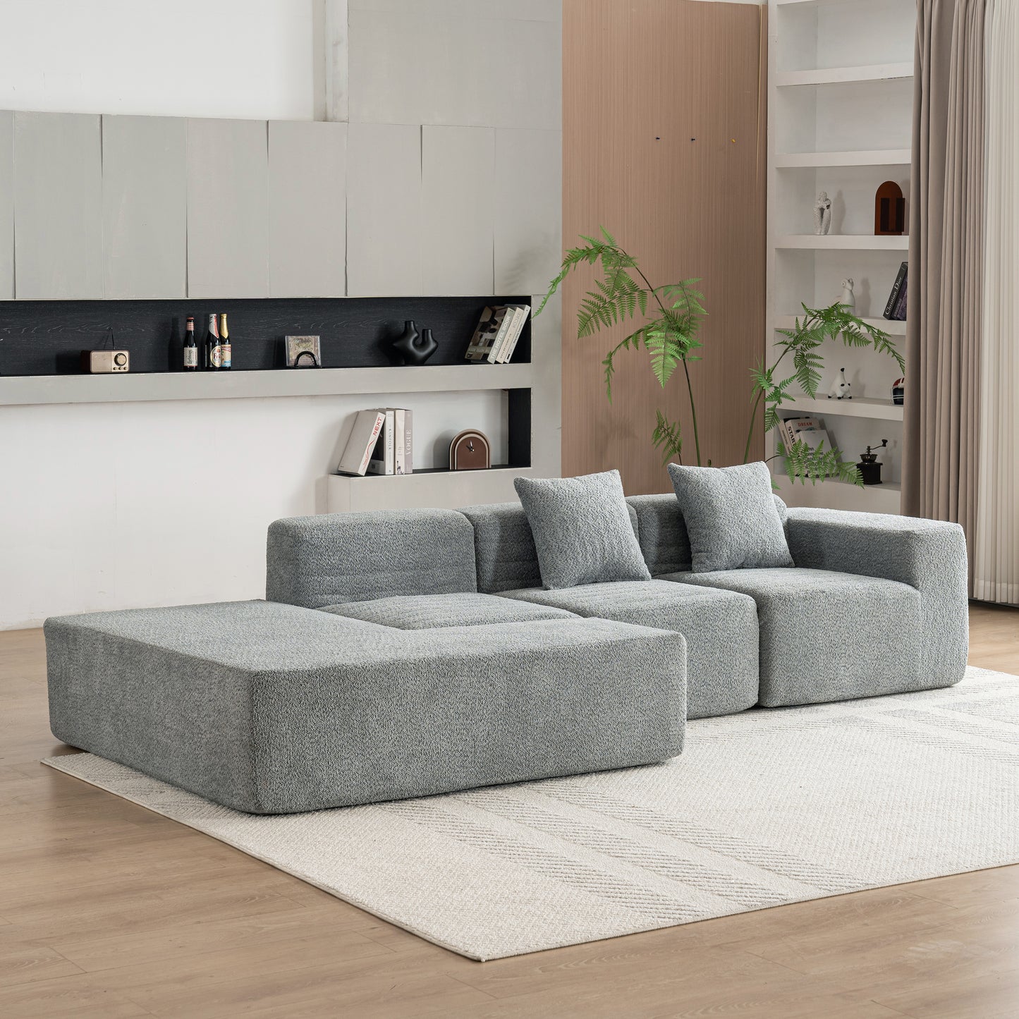 116.5" Sectional Sofa Full-compressed Sofa Couch Free-combined Sofa for Living Room, Grey