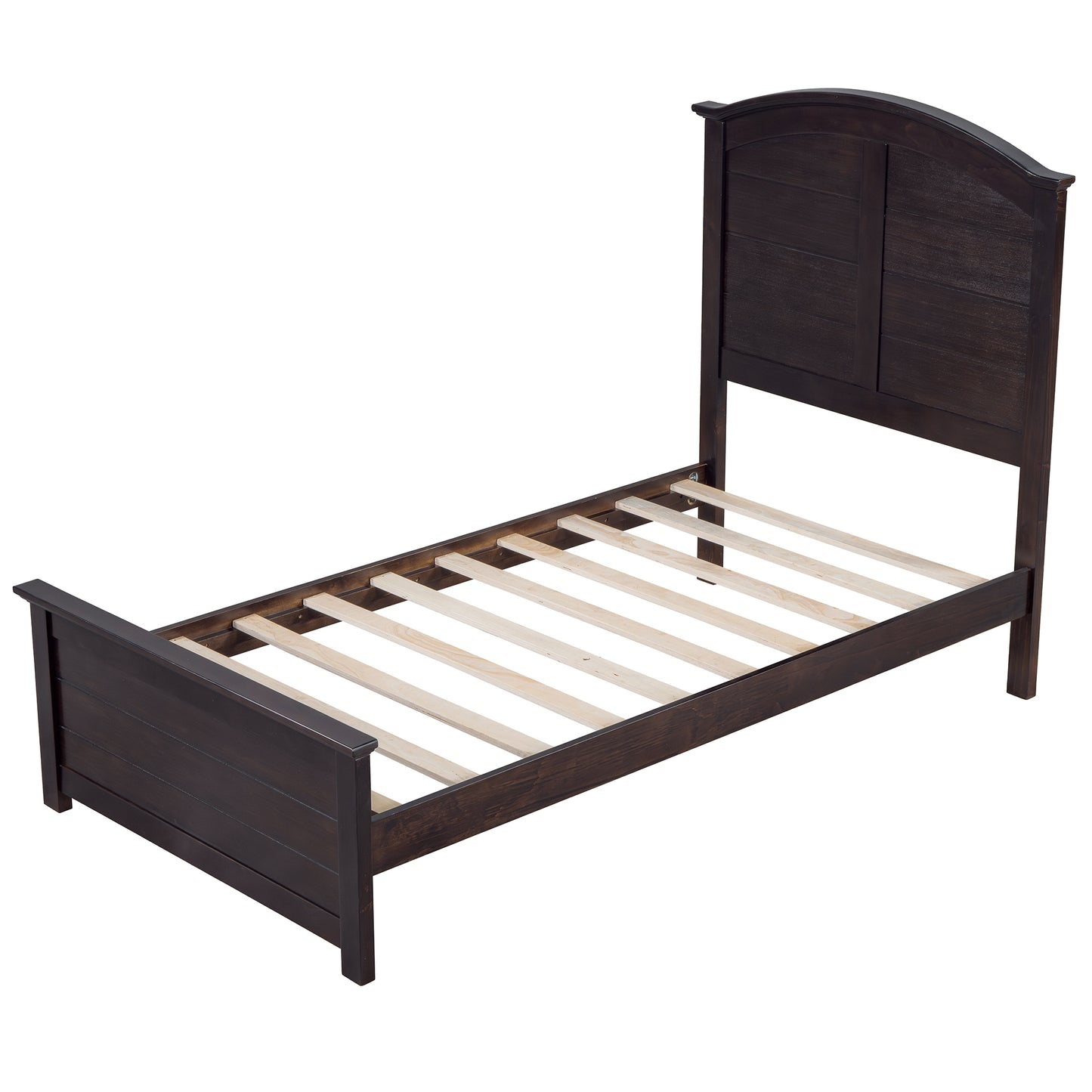 Farmhouse twin platform bed with curl design, espresso