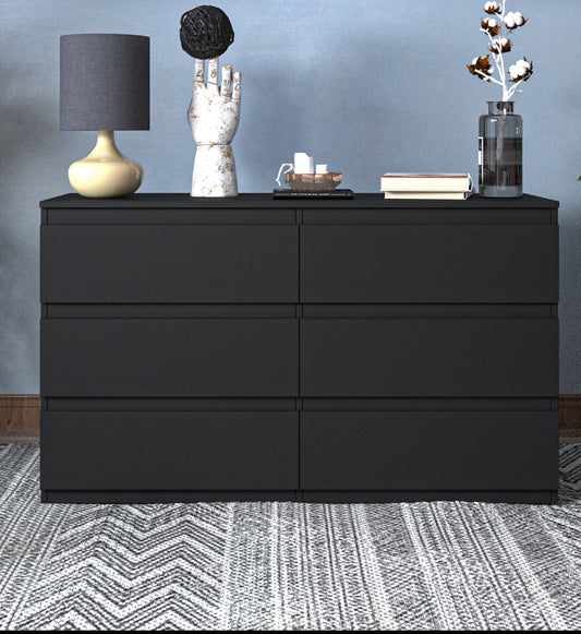 6-drawer double dresser in black for bedroom, living room, or hallway