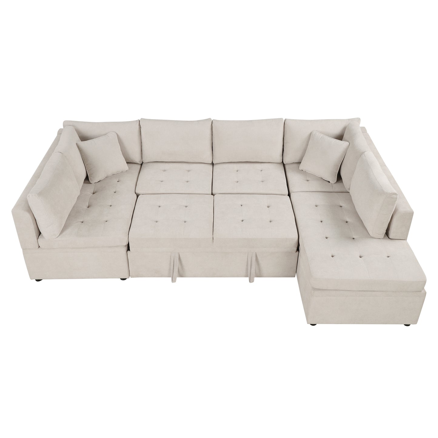 117.3'' U-Shaped Sofa Bed with Pillows, Beige