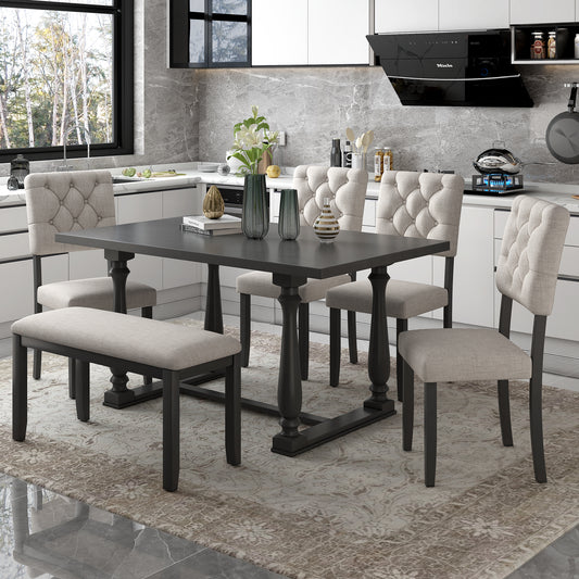 6-piece dining set with special-shaped legs and cushioned seats, gray