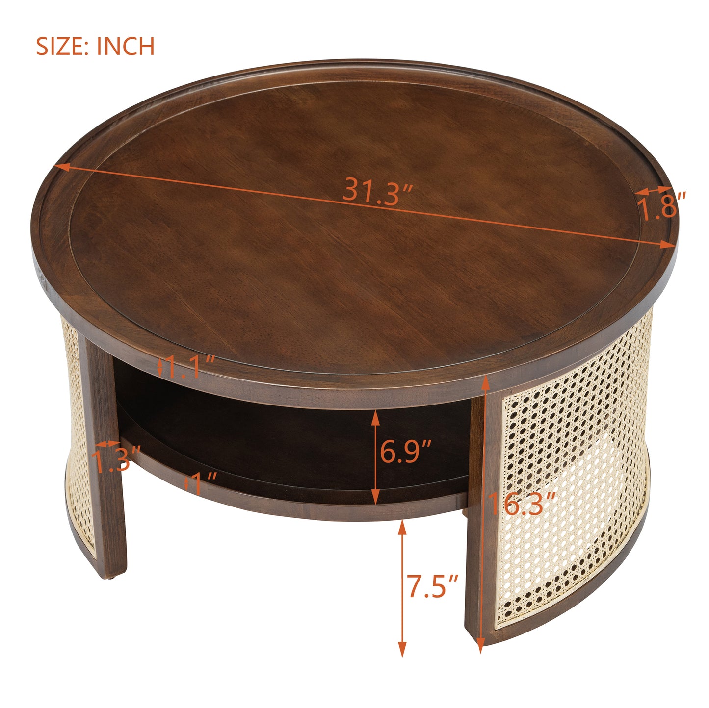 2-Tier Walnut Coffee Table with Rattan Base