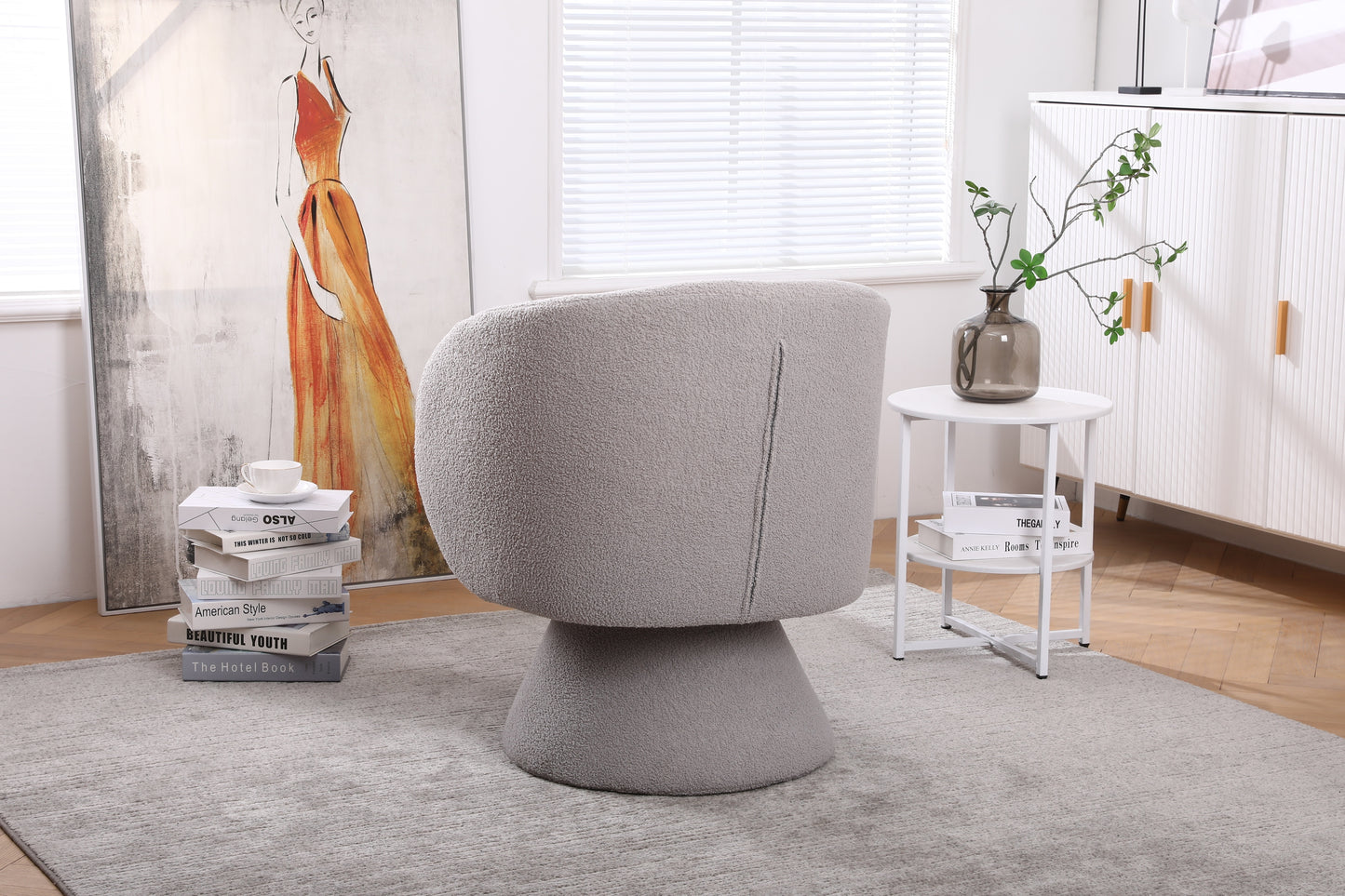 Swivel Accent Chair with a round barrel design for living rooms and bedrooms - Grey