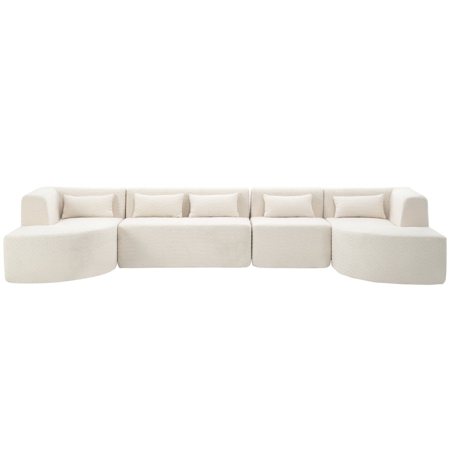 143.7 Upholstered Sofa with Chaise and Back Pillows, Beige