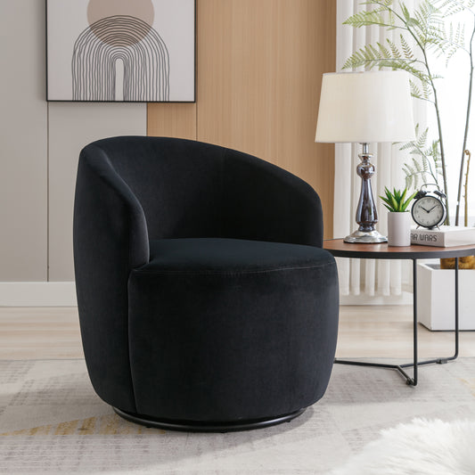 Accent Swivel Armchair with a black metal ring - Black