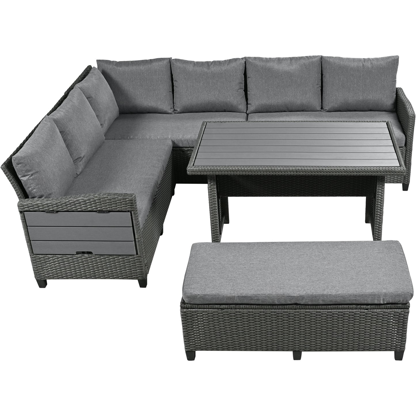 5-piece outdoor rattan sectional sofa set, gray