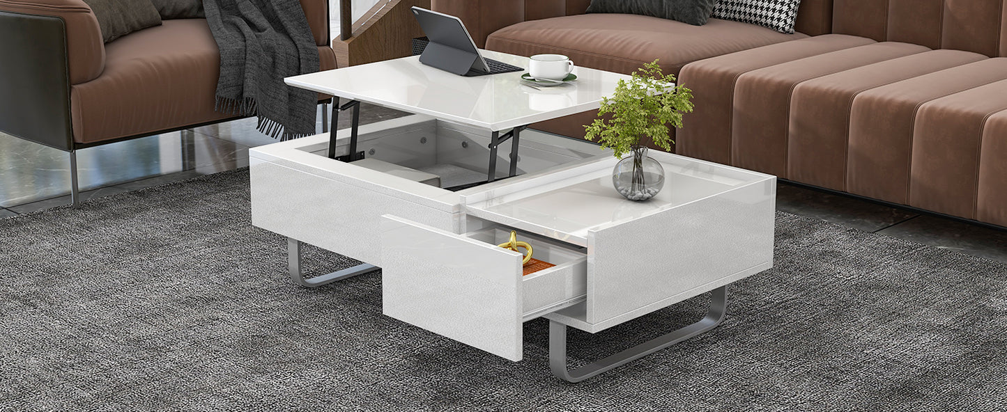 ON-TREND Multi-Functional Coffee Table with Lifted Top, White