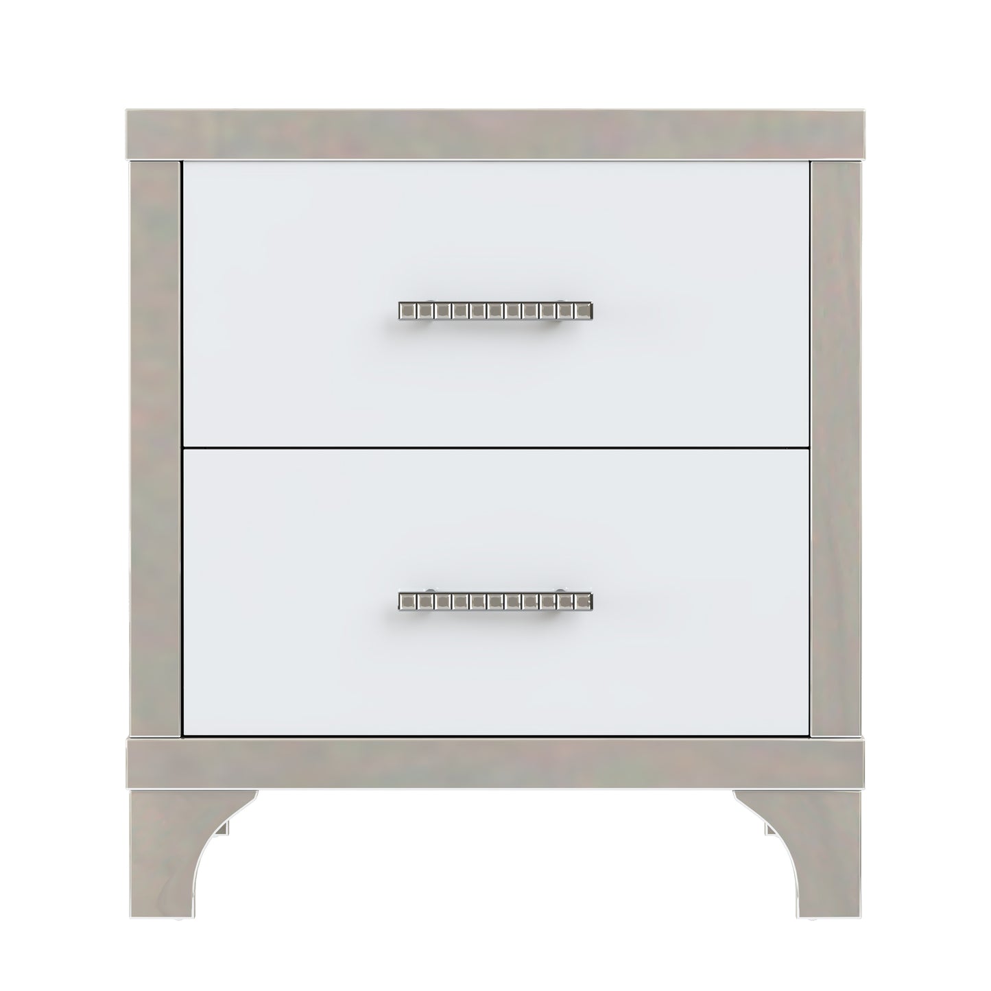 Elegant high gloss nightstand with 2 drawers, mirrored, white