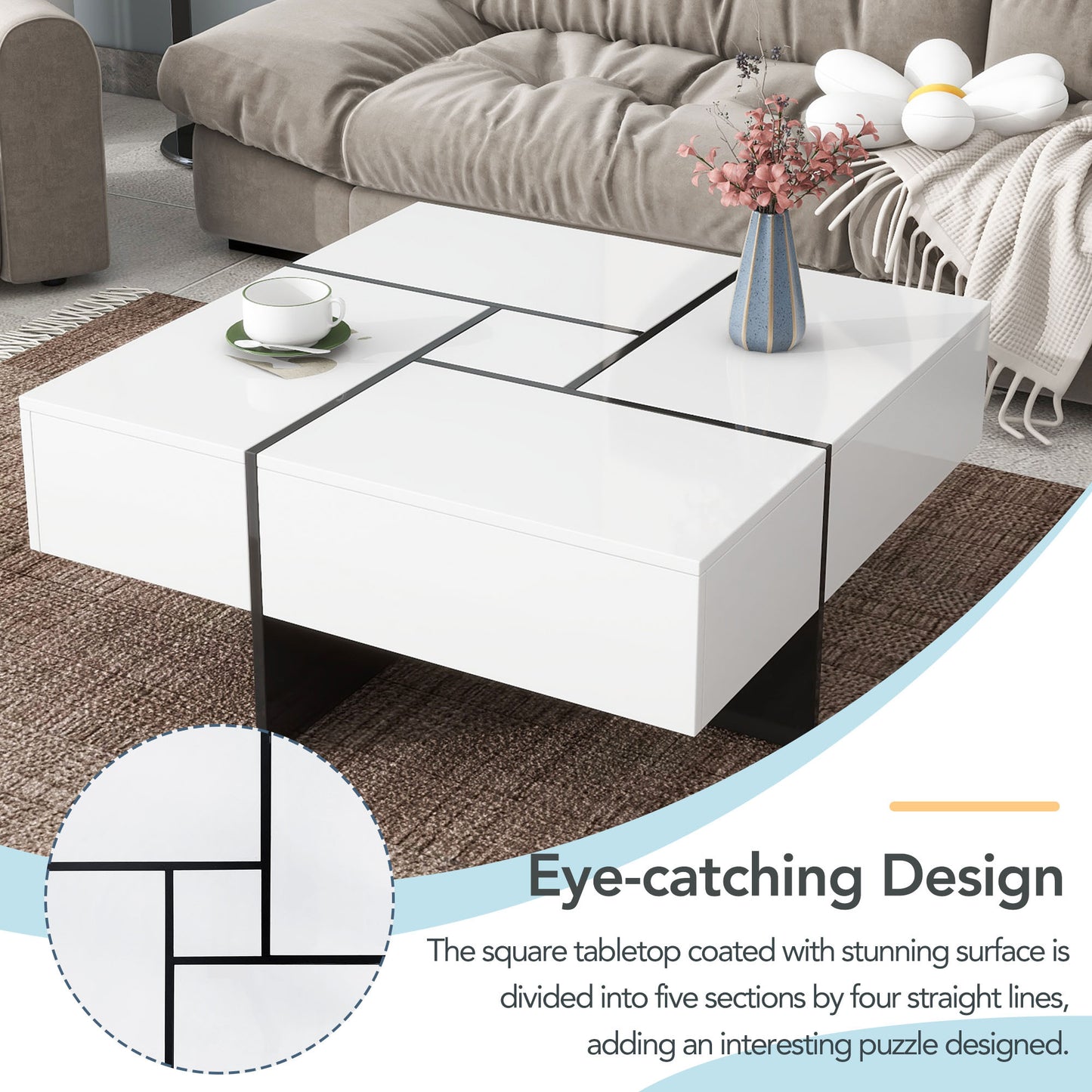 ON-TREND Square Coffee Table with Hidden Storage