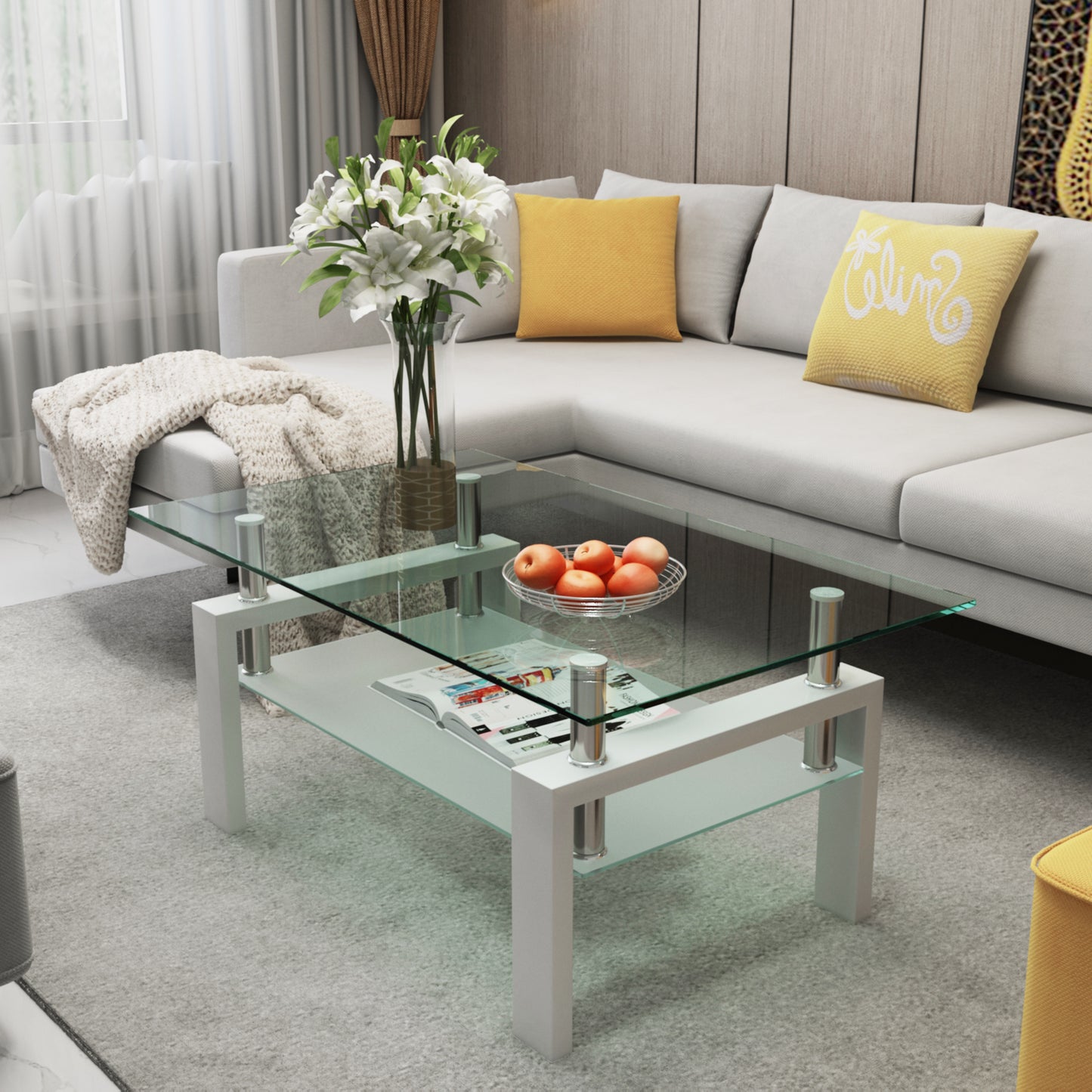 White Glass Coffee Table, Modern Design