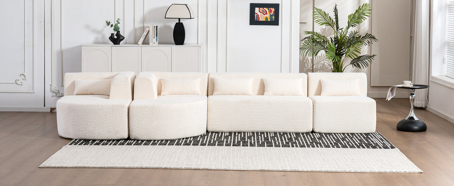 143.7 Upholstered Sofa with Chaise and Back Pillows, Beige