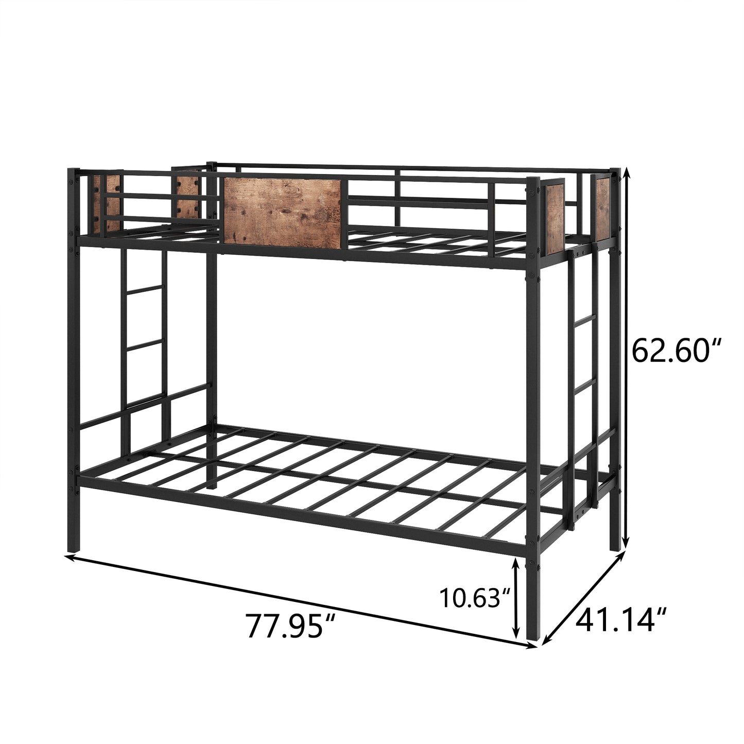 Twin Over Twin Size Metal Bunk Bed Black