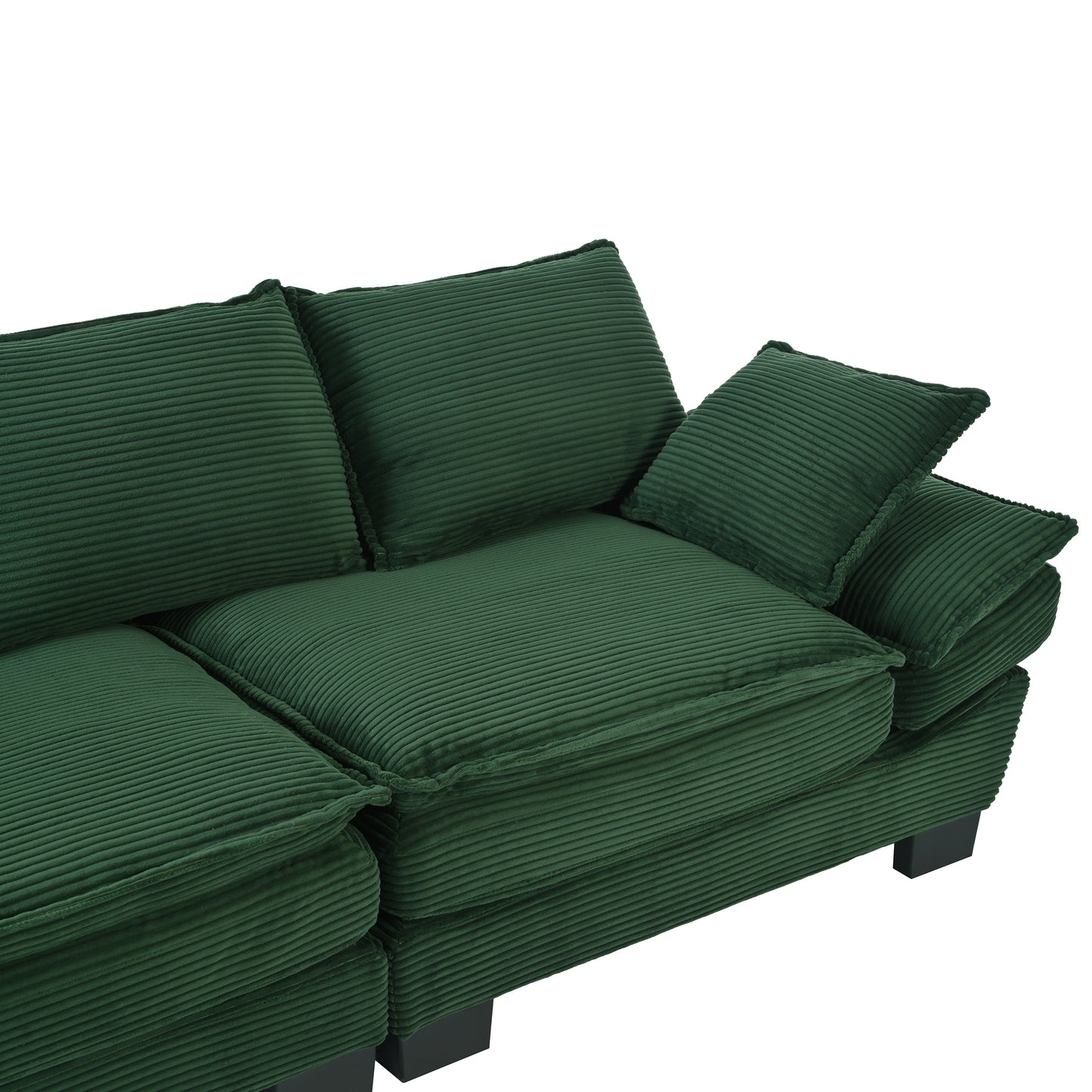 85.4" U-Style Curved Sofa with Throw Pillows, Corduroy Fabric