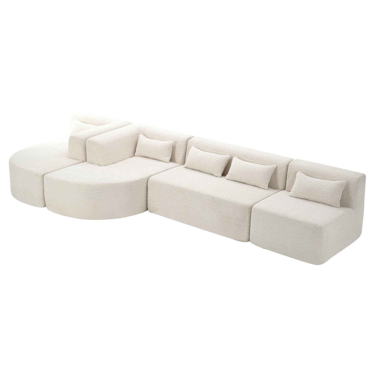 143.7 Upholstered Sofa with Chaise and Back Pillows, Beige