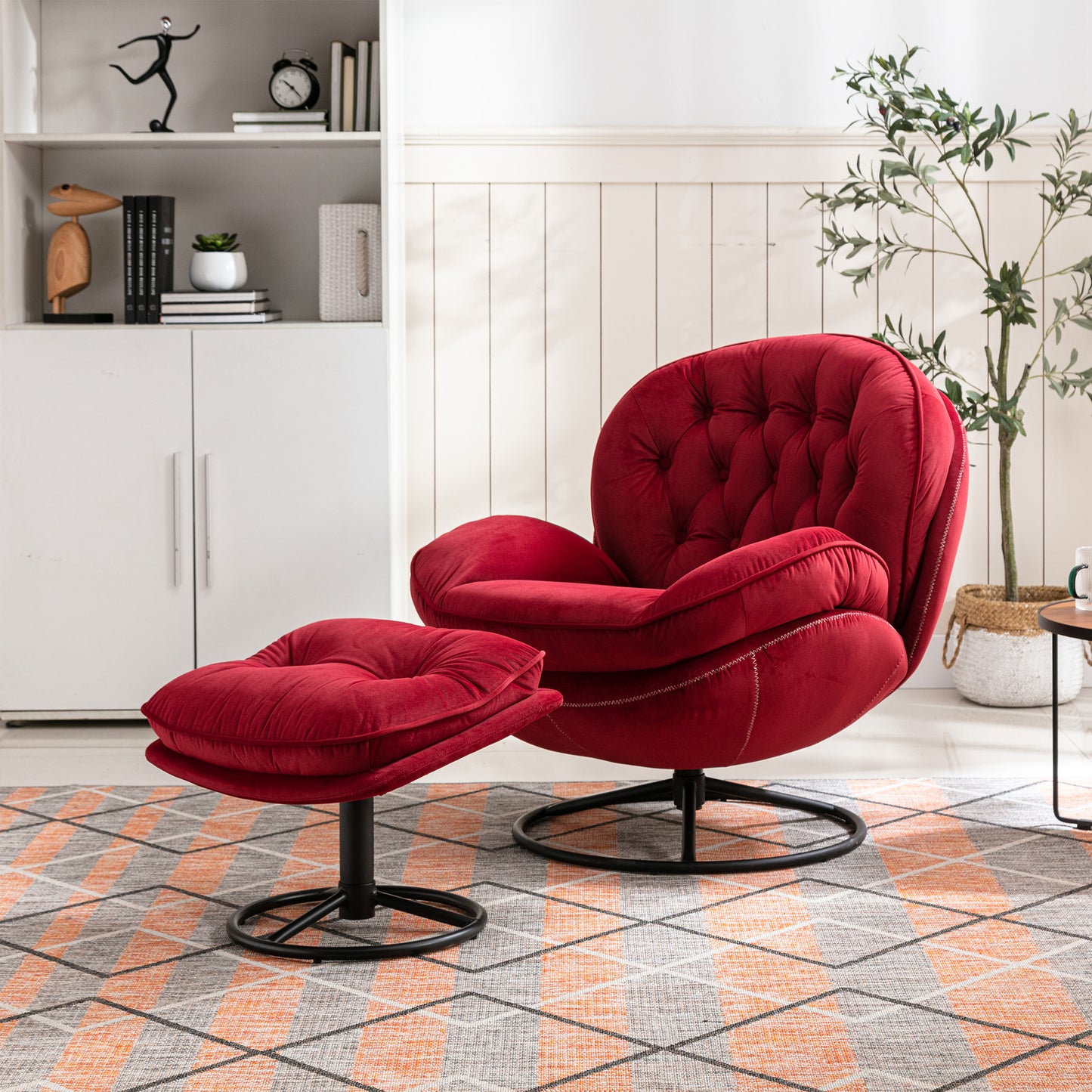 Accent chair with Ottoman - Dark Red