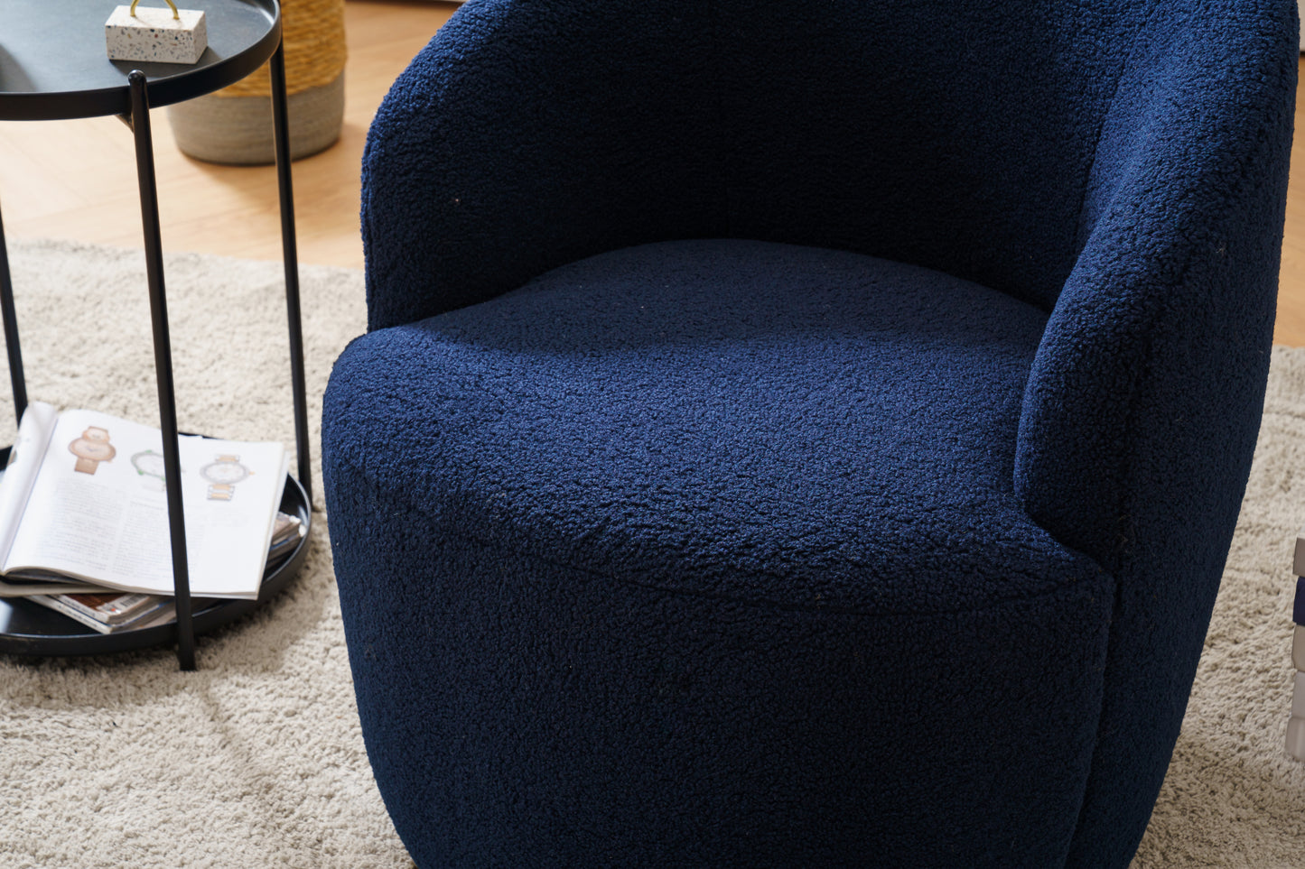 Accent Swivel Armchair with a black metal ring - Dark Blue