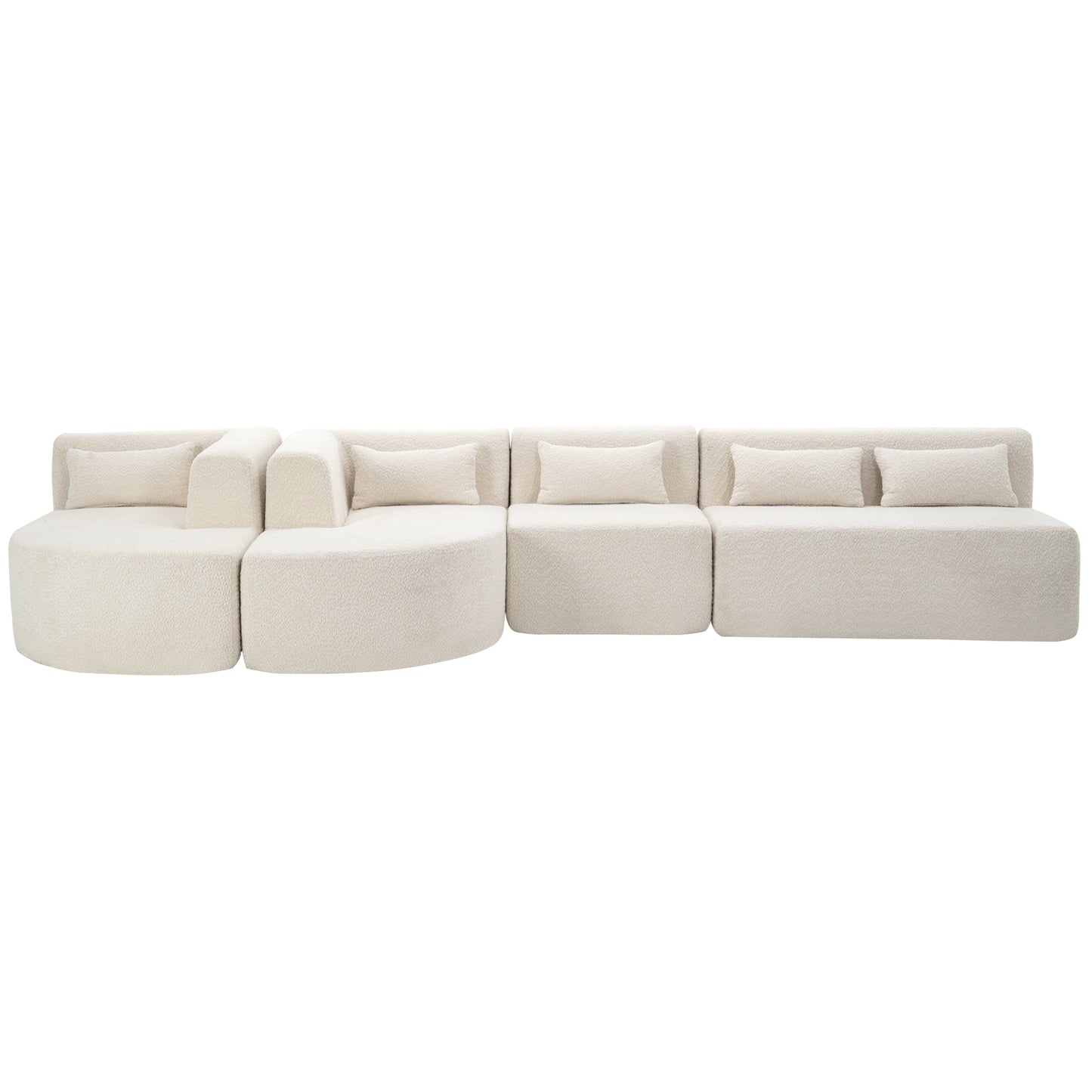 143.7 Upholstered Sofa with Chaise and Back Pillows, Beige