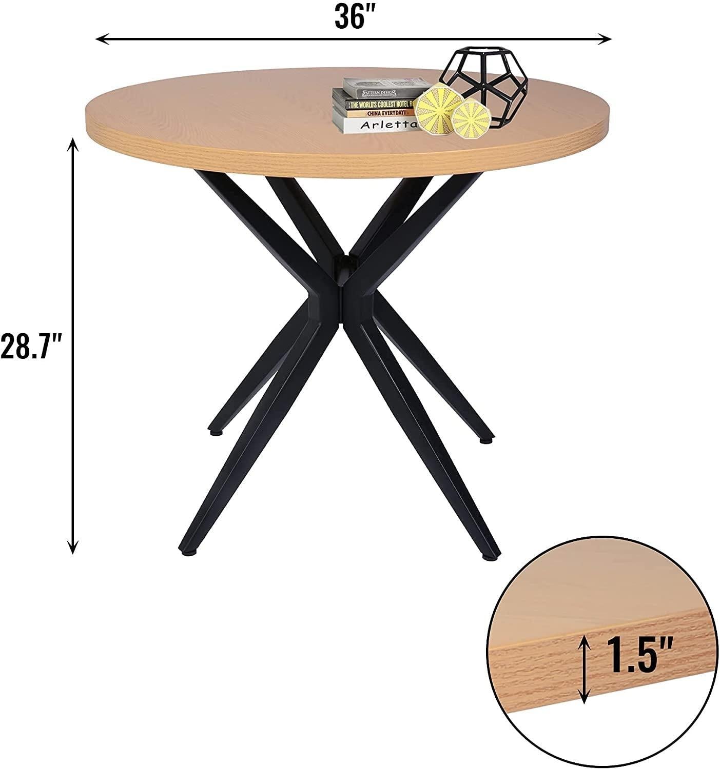 36" Round Mid-Century Dining Table with Metal Legs