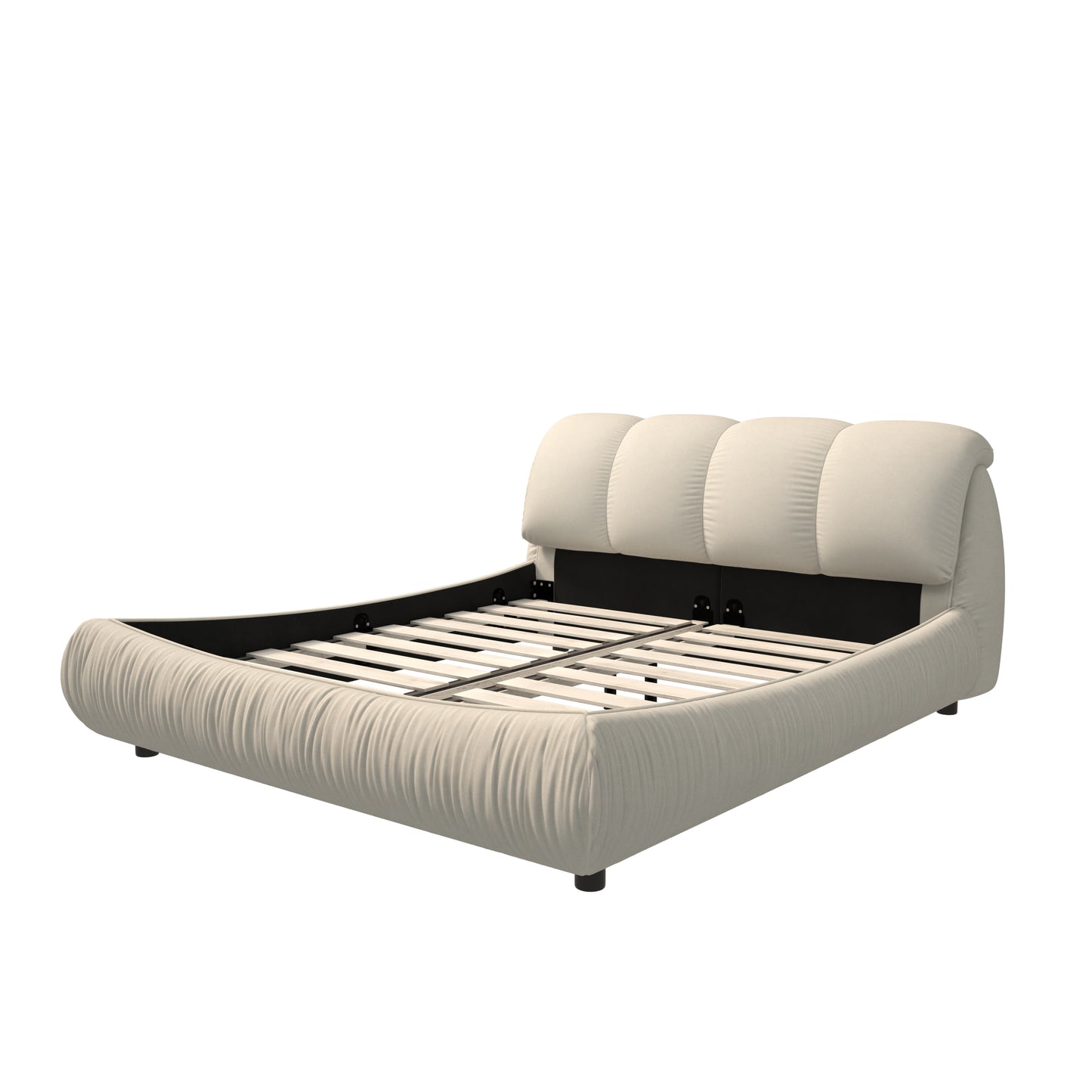 King luxury upholstered platform bed with padded backrest and solid wood frame, beige