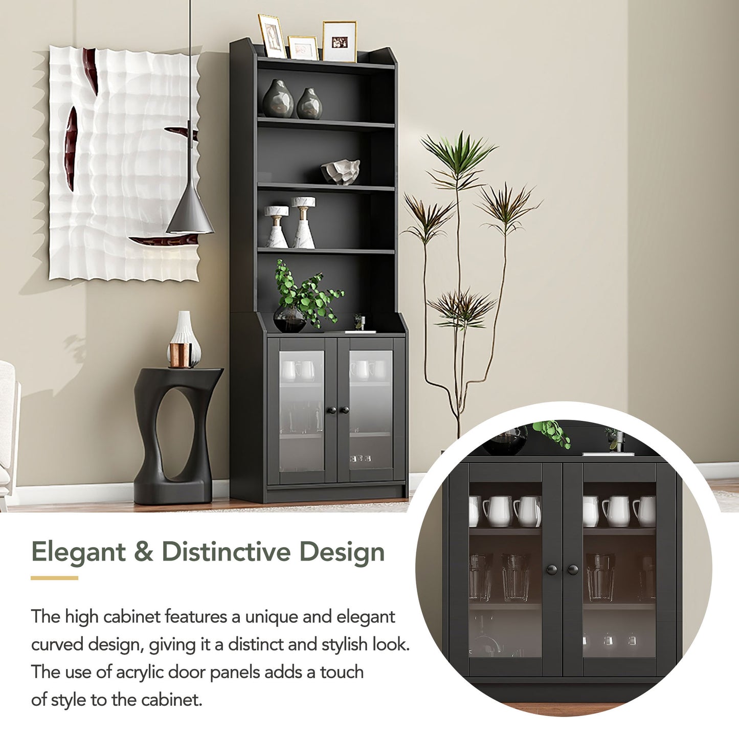 Elegant tall cabinet with acrylic doors