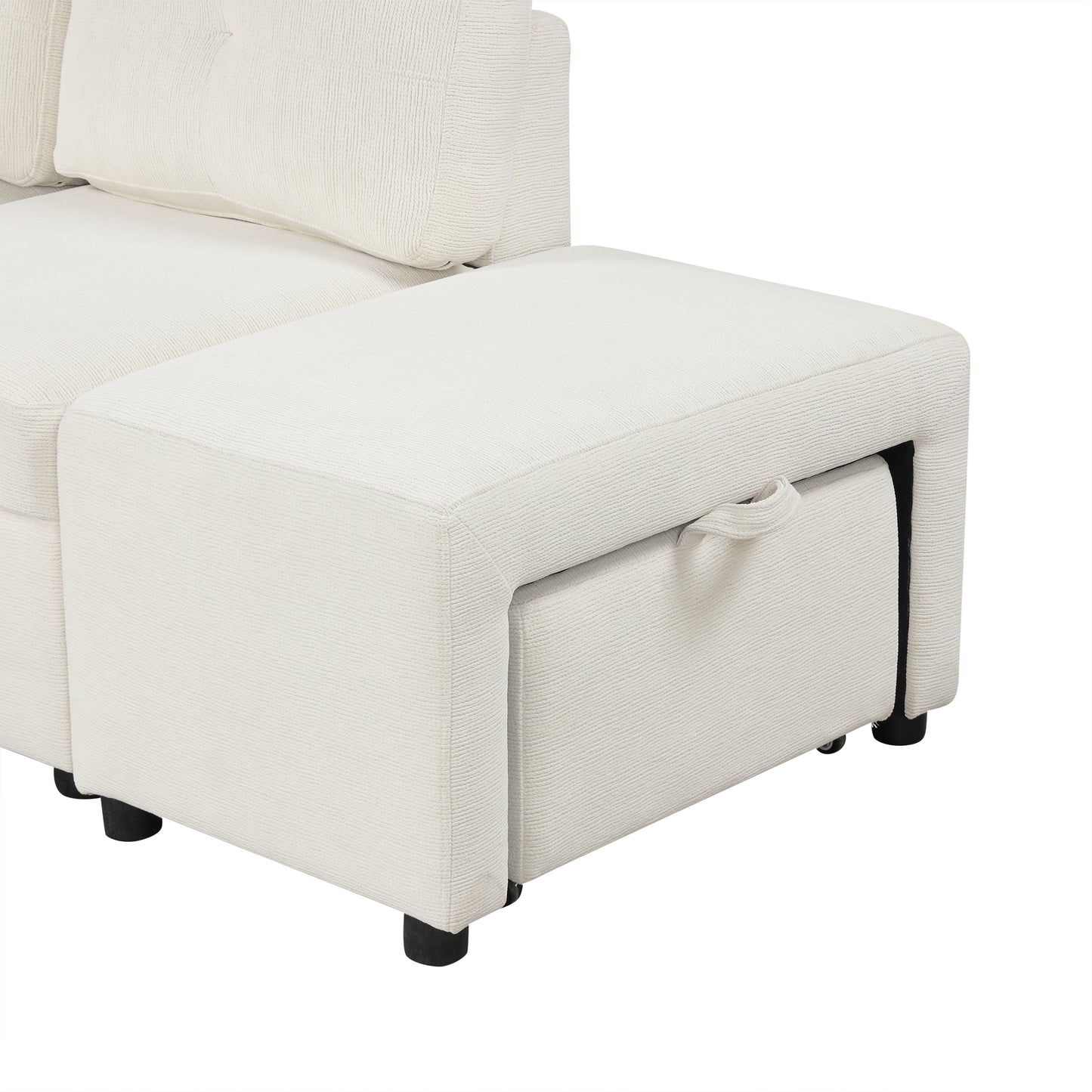 86.6 L-Shaped Sofa Bed with Ottoman, USB Ports & Cup Holders, Beige