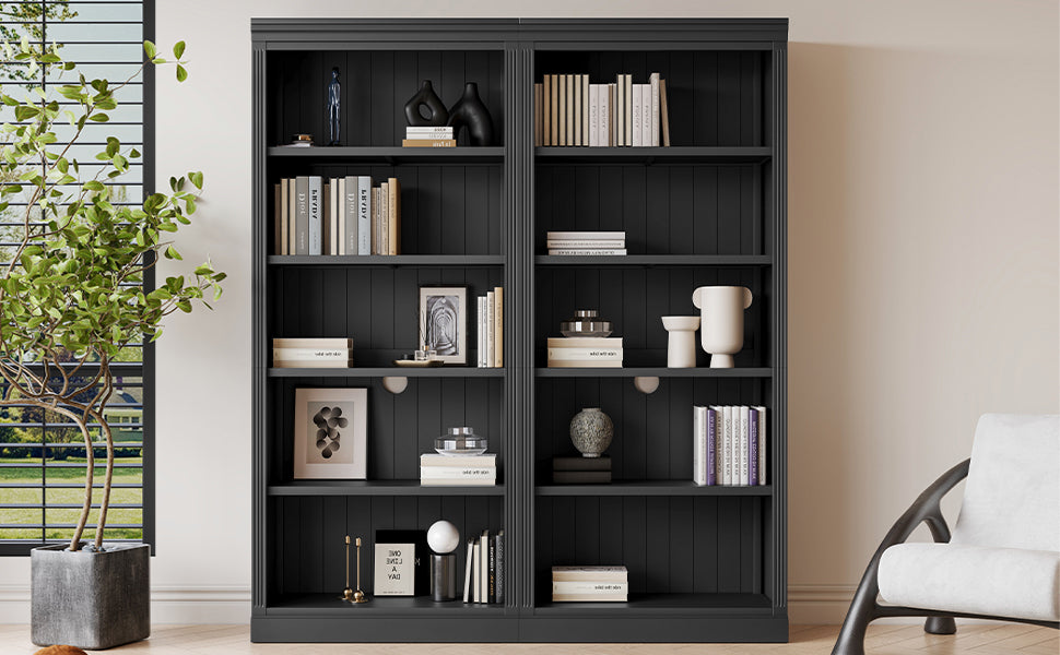 Wood Bookcase with Adjustable 5-Tier Shelves - Black