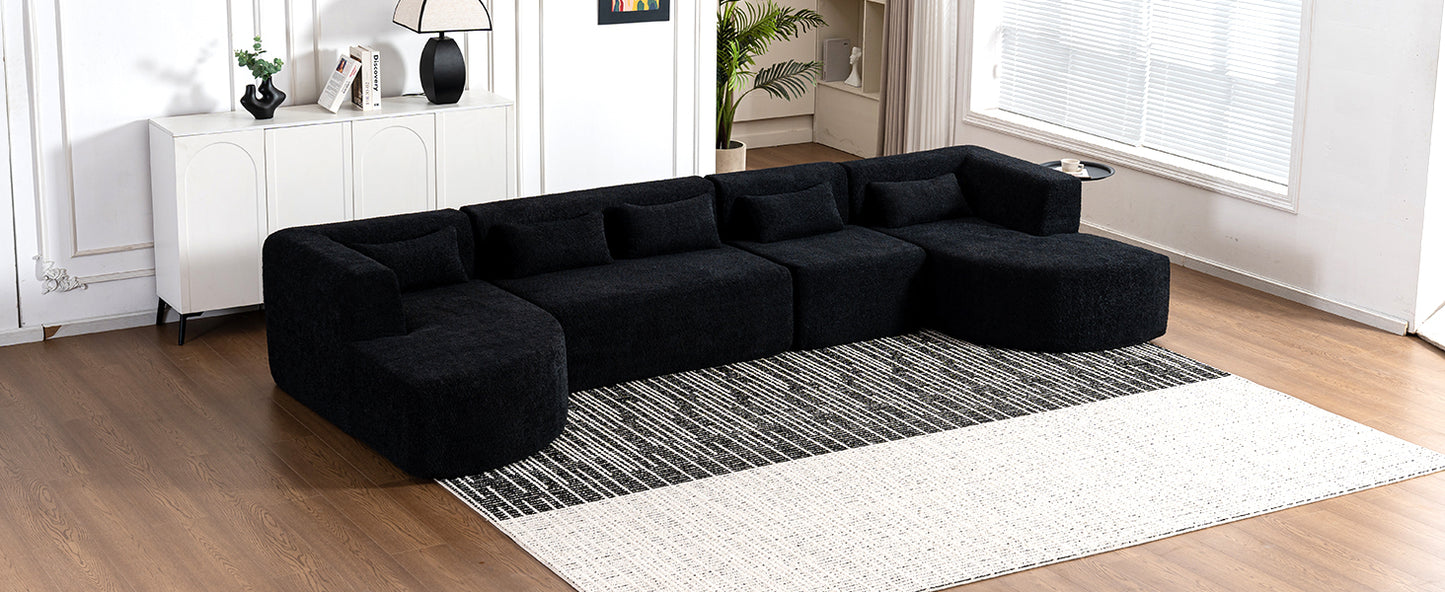 143.7 Upholstered Sofa with Chaise and Back Pillows, Black