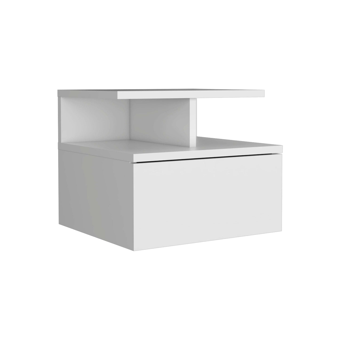 Floating Nightstand 12"H, Wall Mounted with Single Drawer and 2-Tier Shelf, White