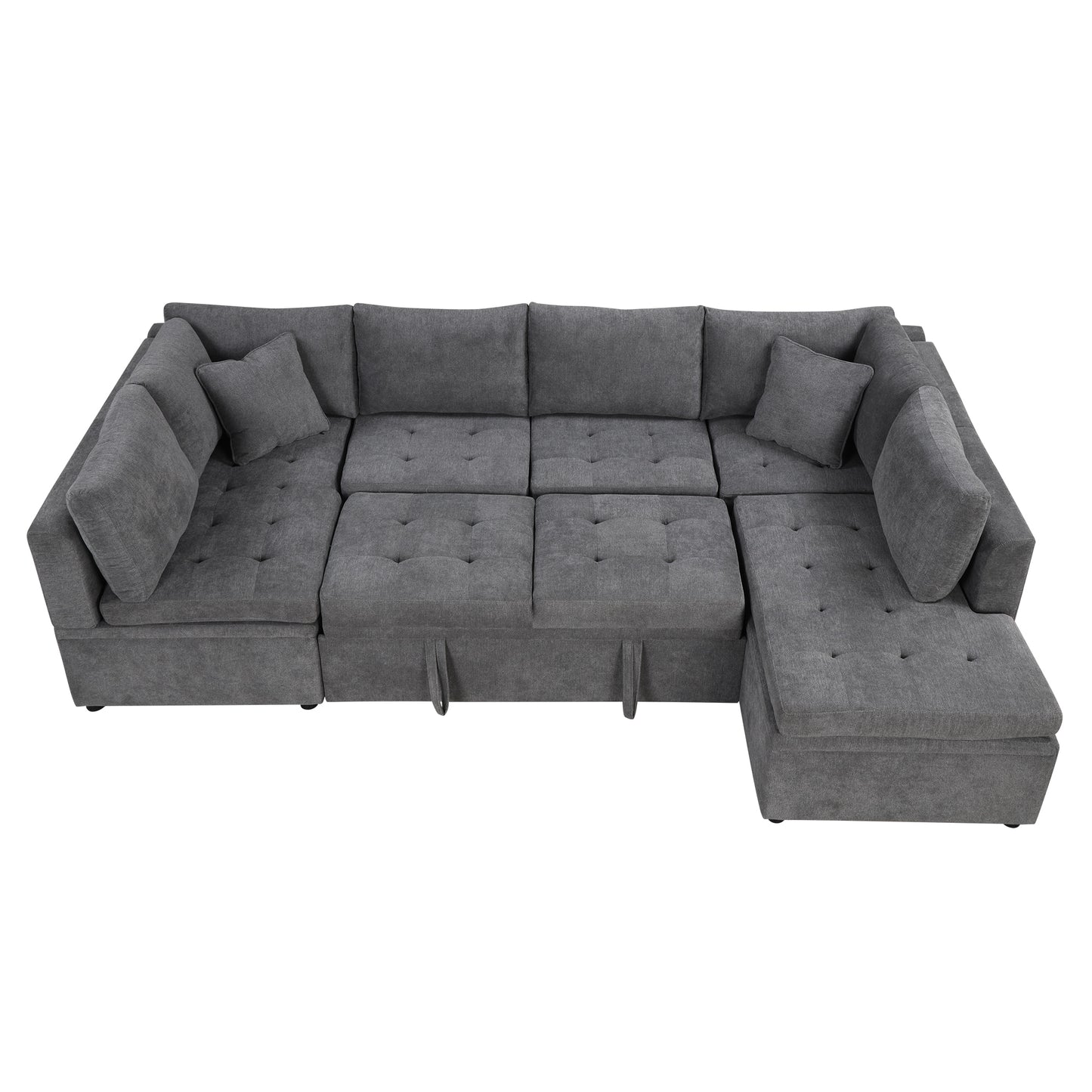 117.3 U-Shaped Sofa Bed with Pillows, Gray