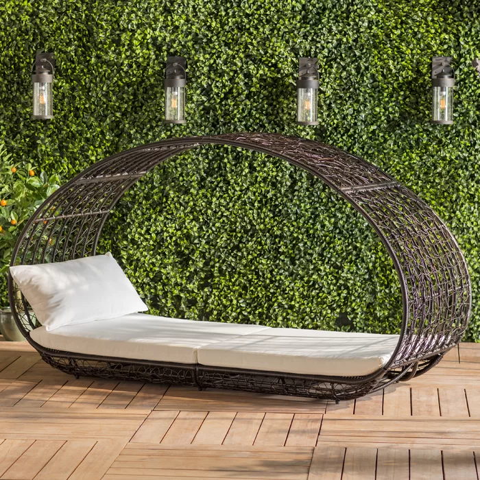 Lavina 91.25'' Wicker Patio Daybed with Canopy