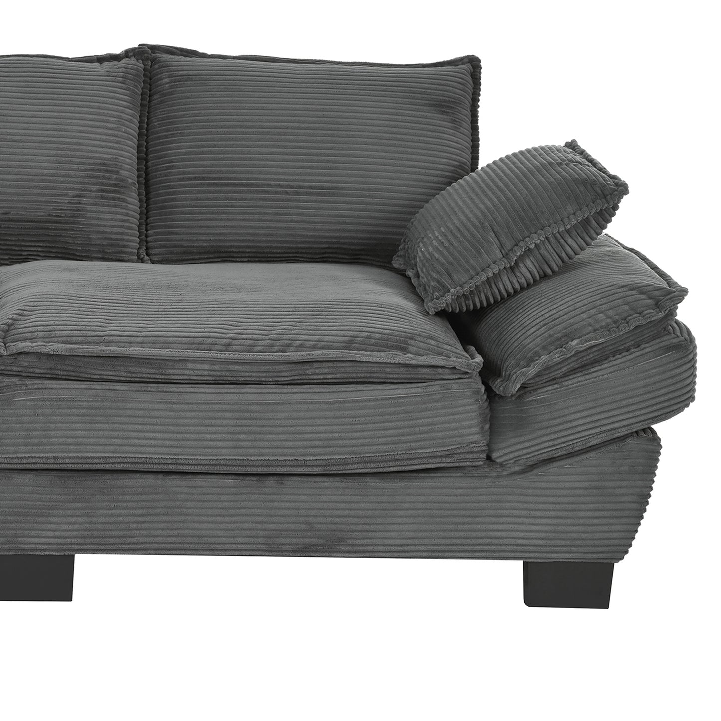 85.4" U-Style Curved Sofa with Throw Pillows, Corduroy Fabric