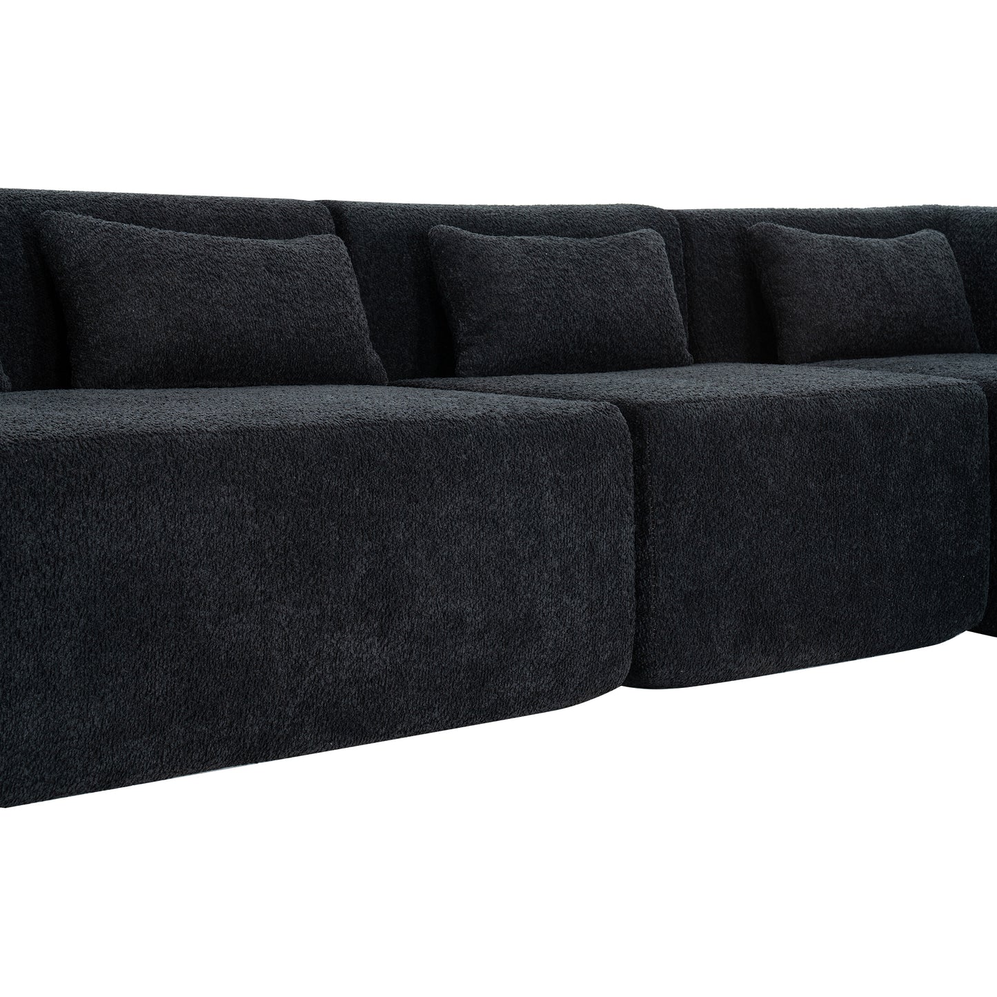 143.7 Upholstered Sofa with Chaise and Back Pillows, Black