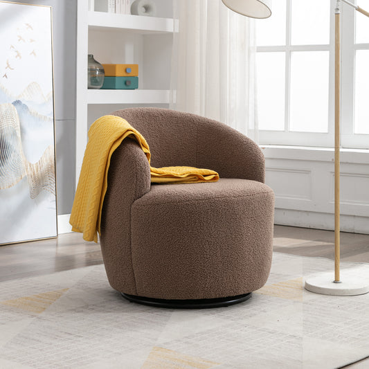 Accent Swivel Armchair with a black metal ring - Coffee Brown