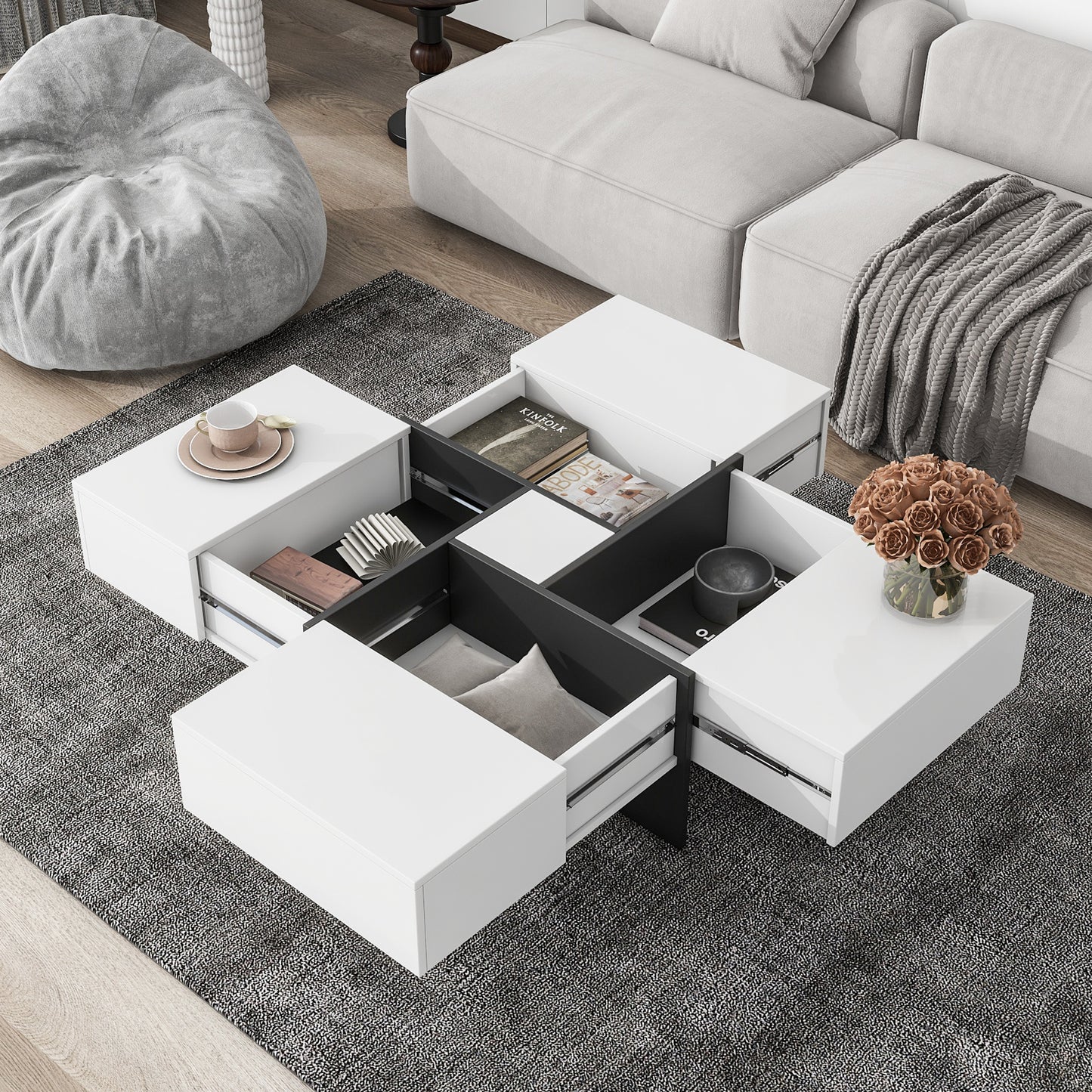 ON-TREND Square Coffee Table with Hidden Storage