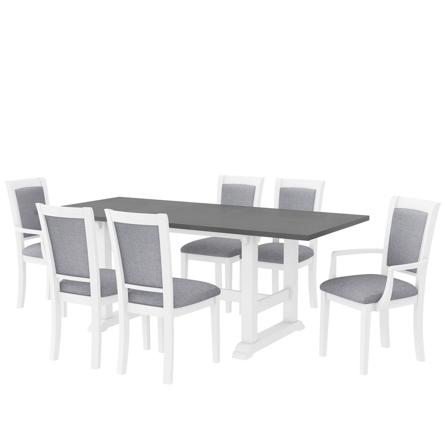 7-piece updated extendable dining set with removable leaf, white finish